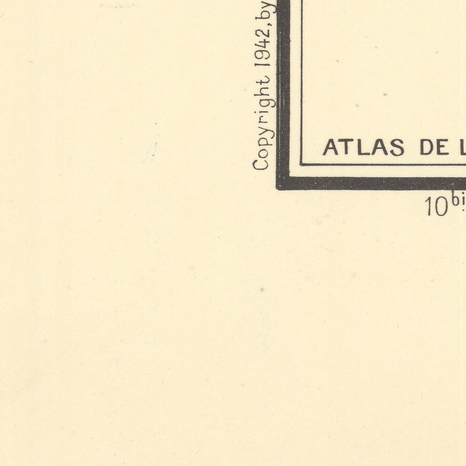 Corner of a document with 'ATLAS DE' and 'Copyright 1942' text on a beige background