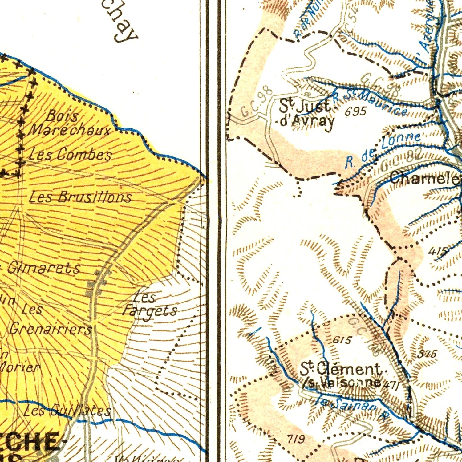 Vintage map with labeled geographical features and boundaries