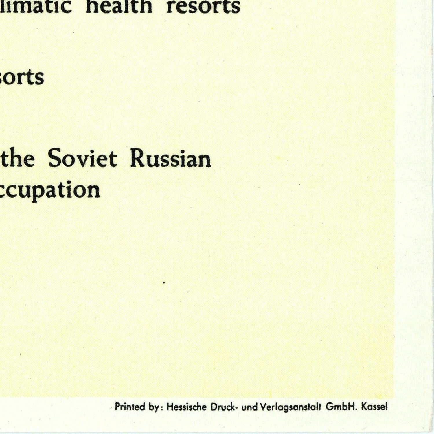 Text on a yellow background with 'Soviet Russian occupation' and 'Hessische Druck- und Verlagsanstalt GmbH Kassel' printed at the bottom.
