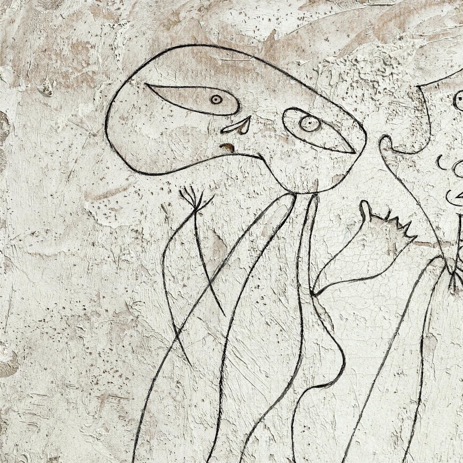 Abstract line drawing on a textured beige background