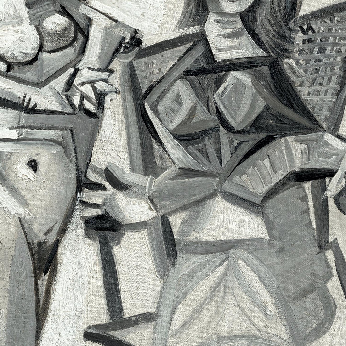Abstract black and white artwork with geometric shapes
