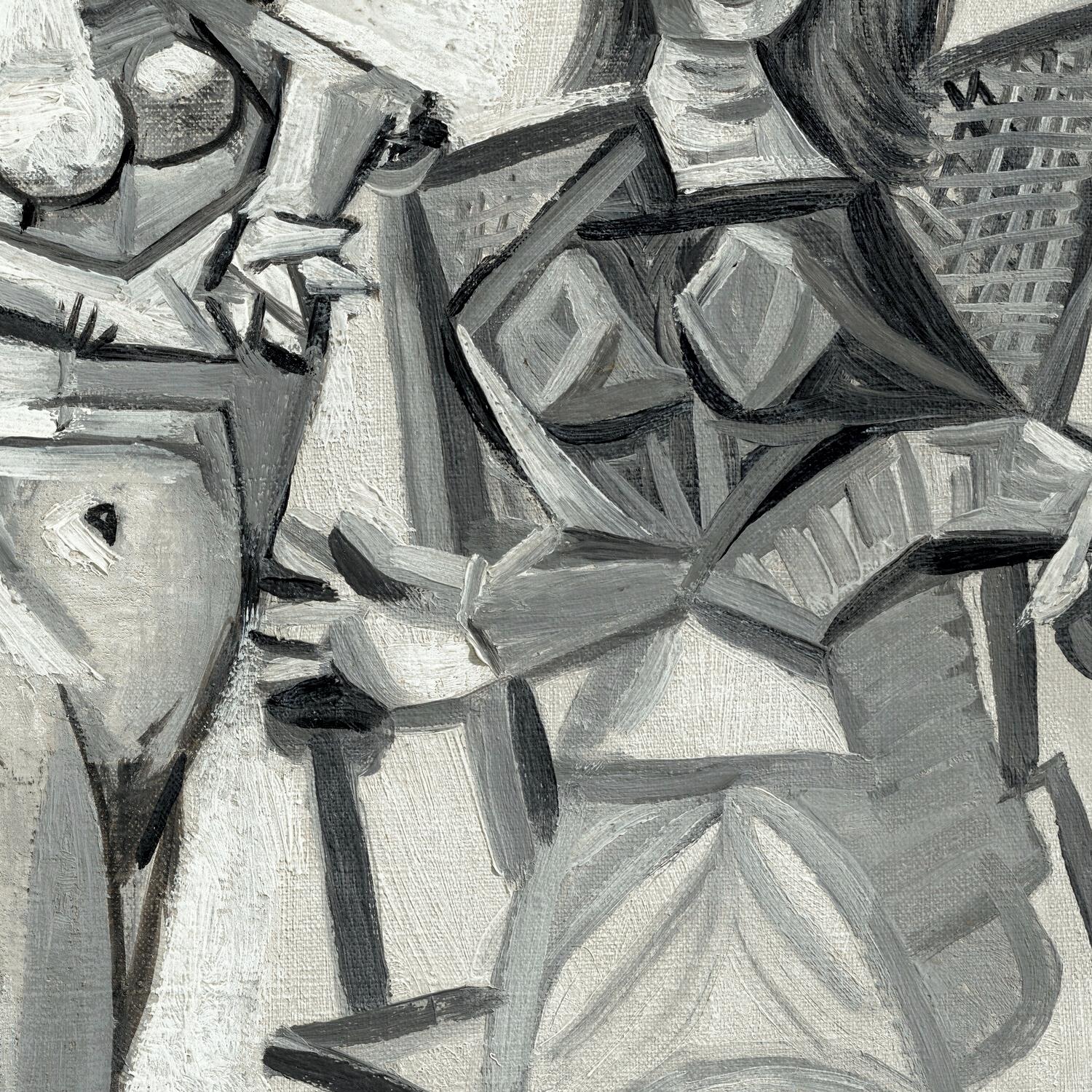 Abstract black and white artwork with geometric shapes