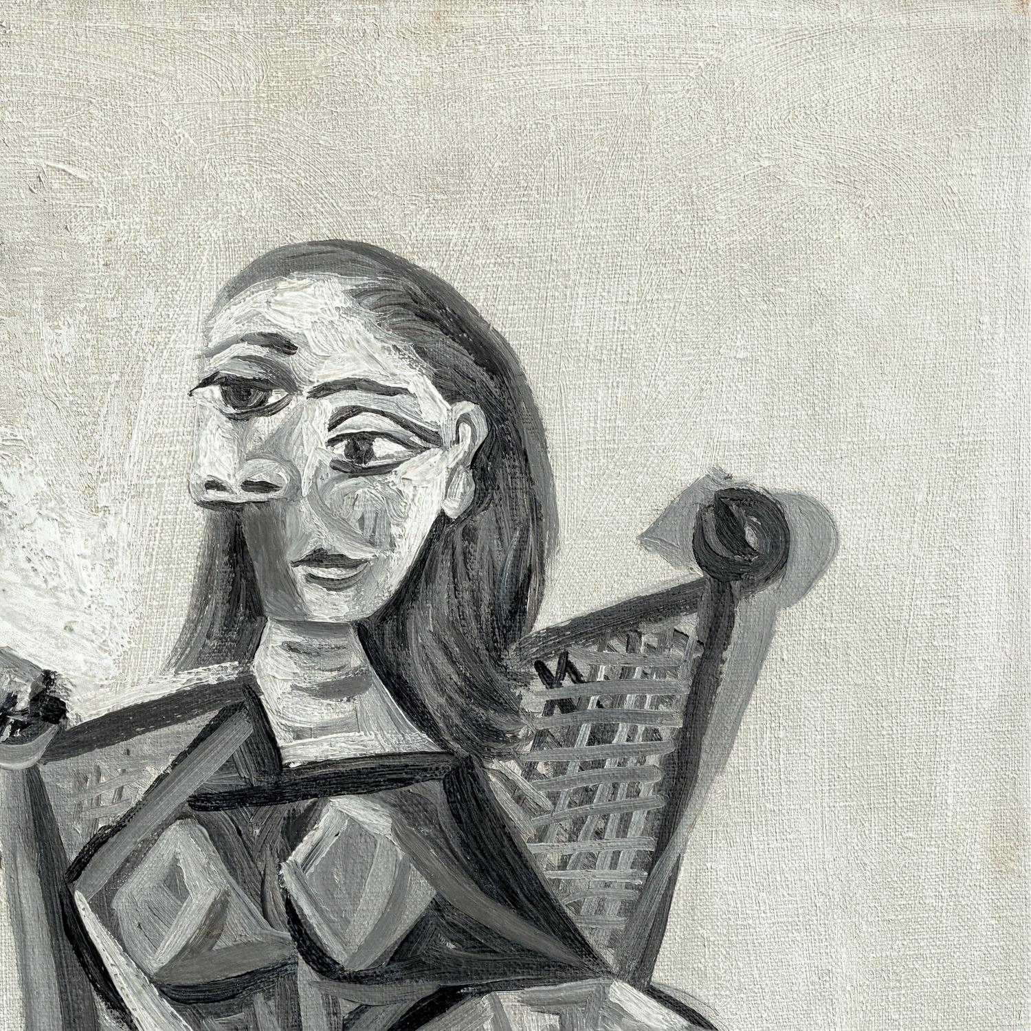 Black and white portrait of a woman with a textured background