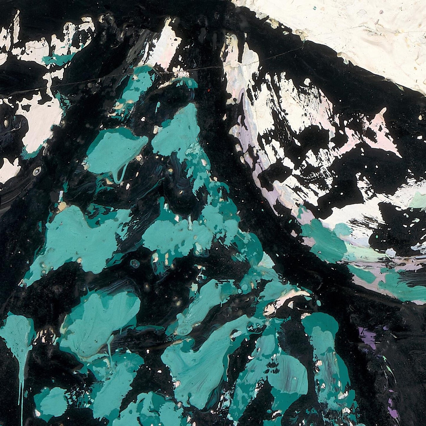 Abstract art with black, teal, and white colors
