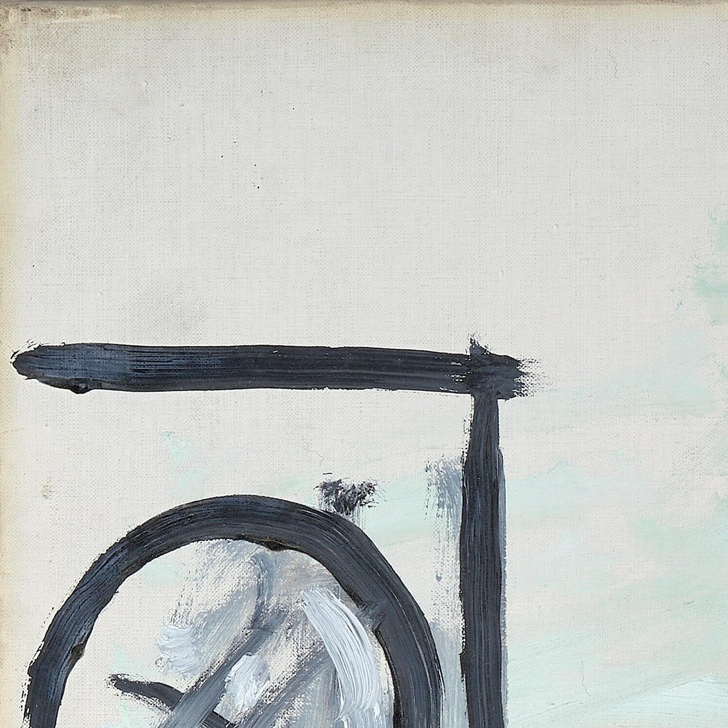 Abstract painting with black and gray brush strokes on a light background