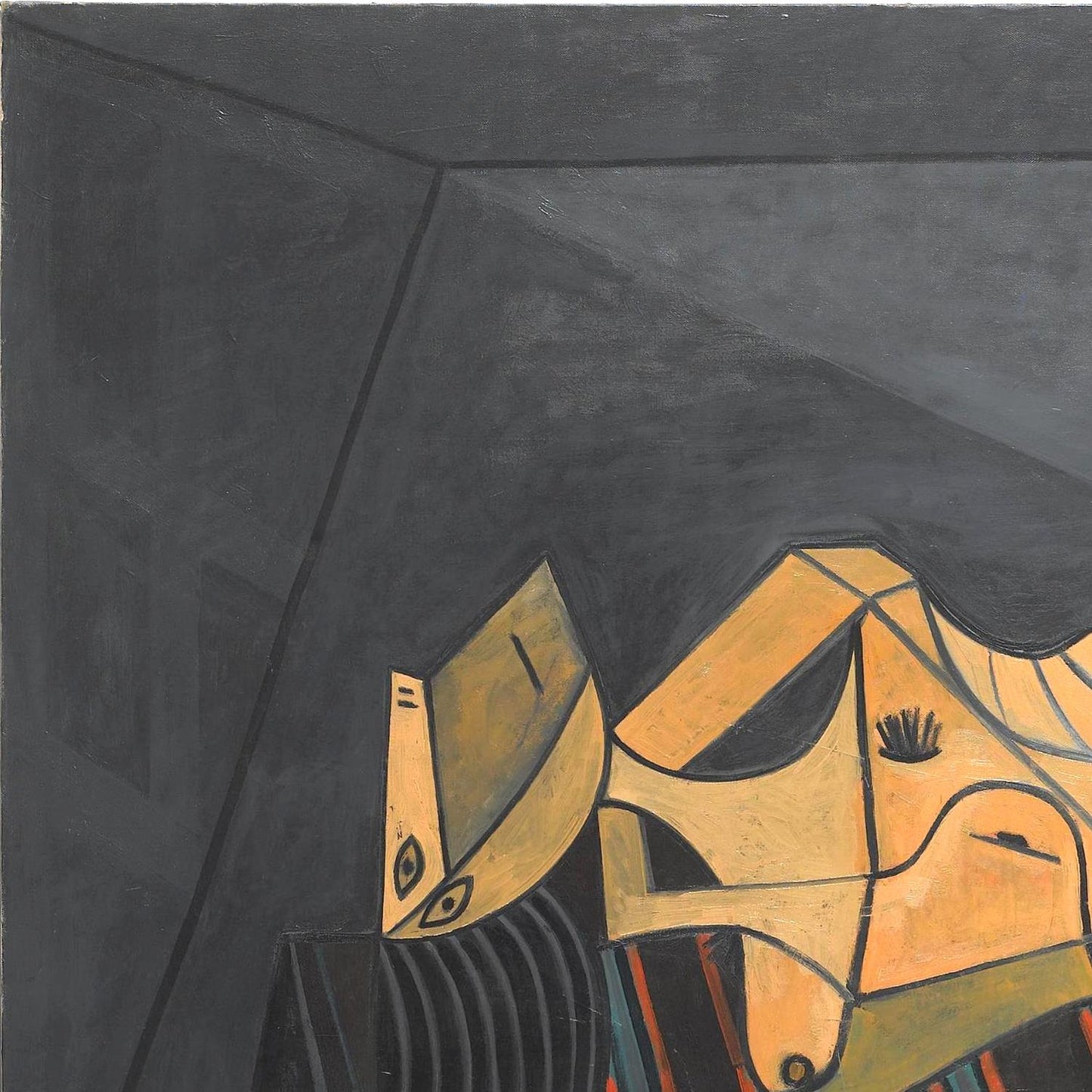 Abstract artwork with geometric shapes on a dark background