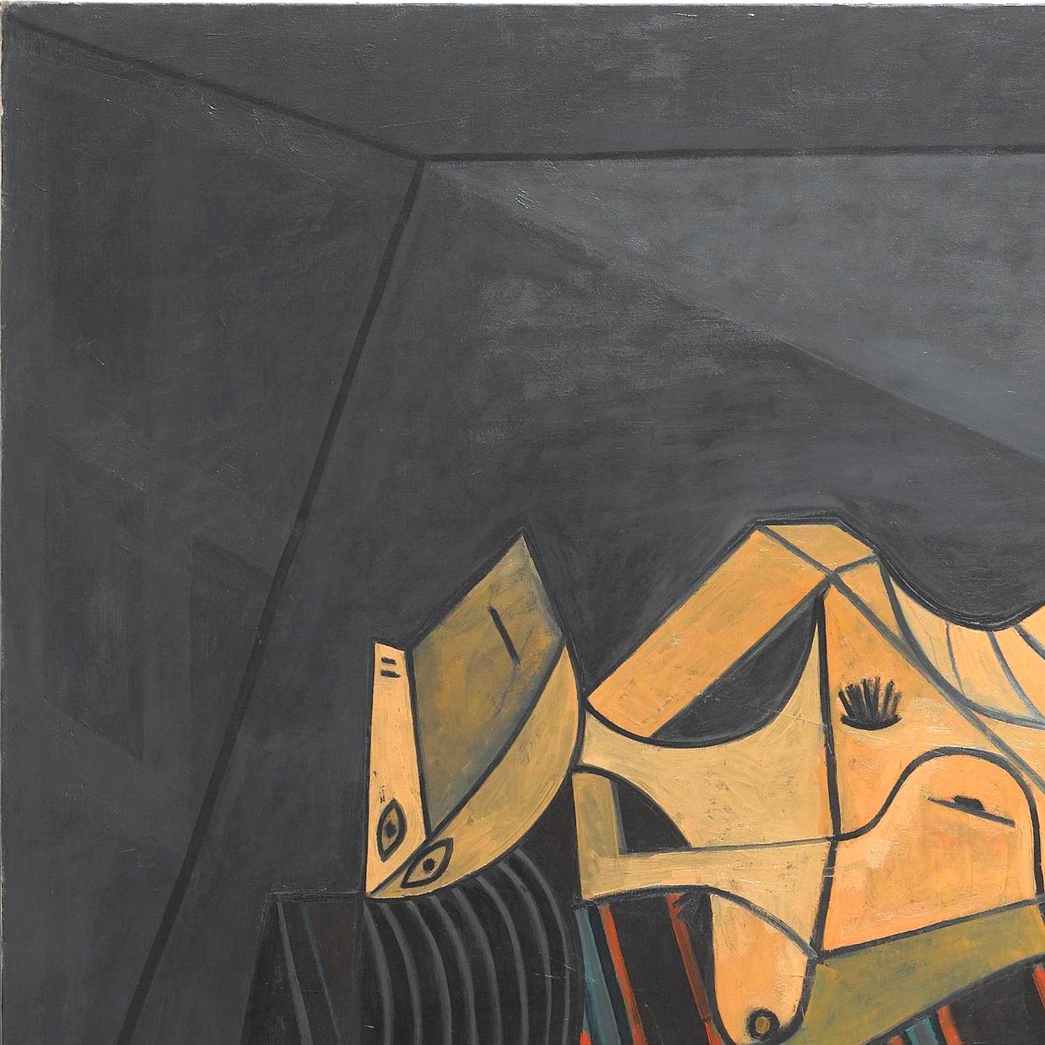 Abstract artwork with geometric shapes on a dark background