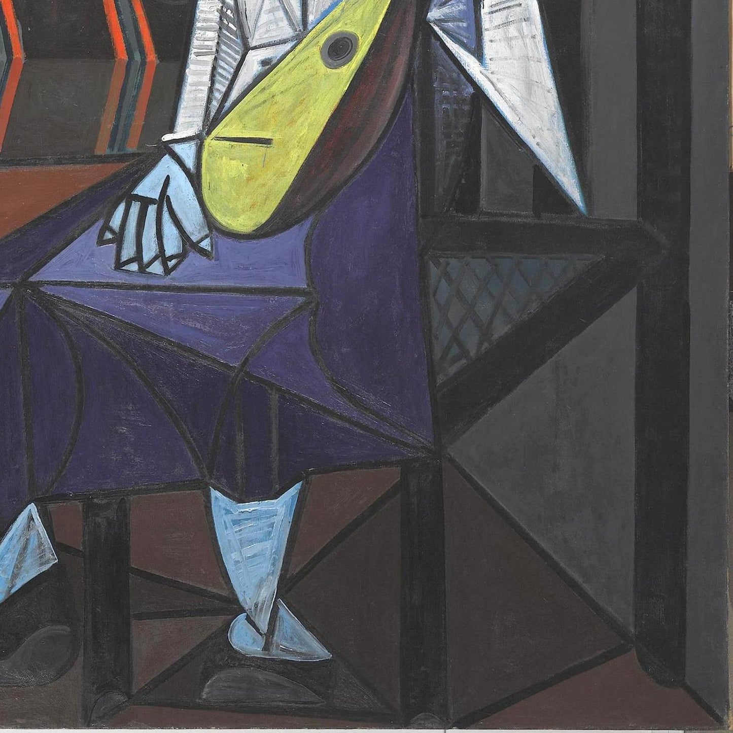 Abstract artwork with geometric shapes and a prominent yellow object.