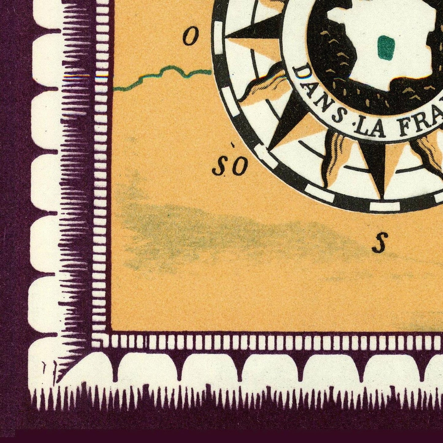 Decorative border with compass rose and text on a yellow background