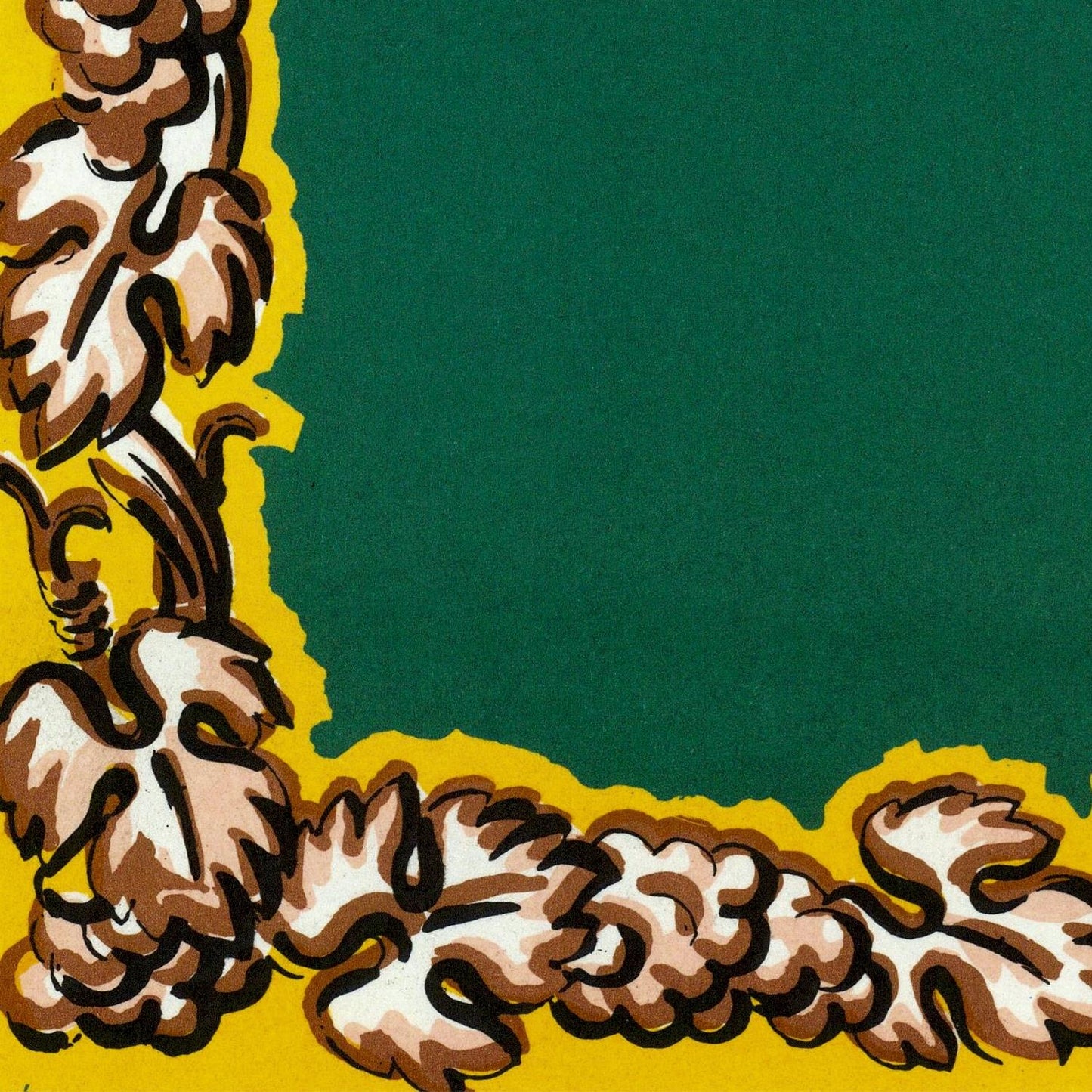 Decorative border with floral patterns on a green and yellow background
