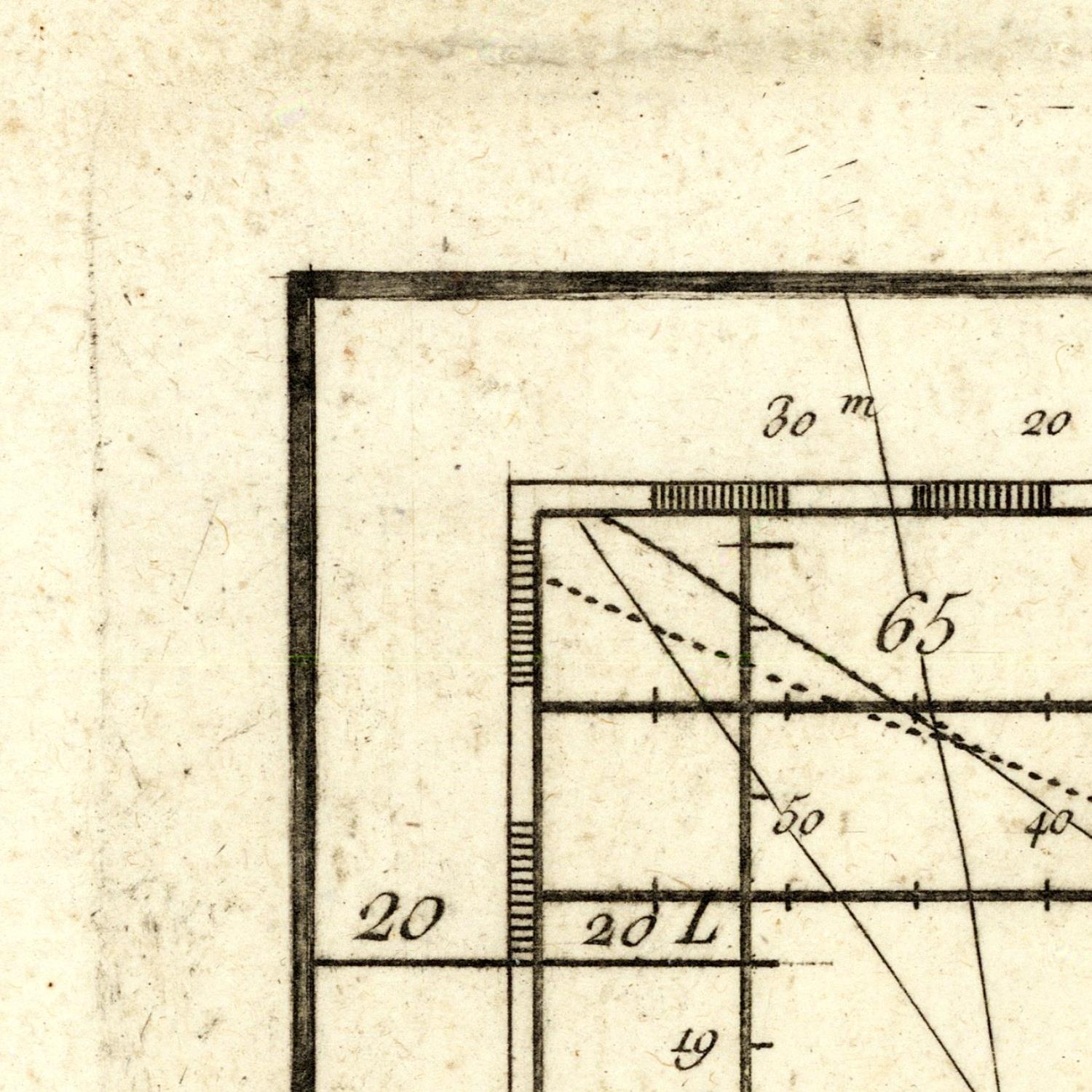 Architectural drawing with measurements on a textured paper background