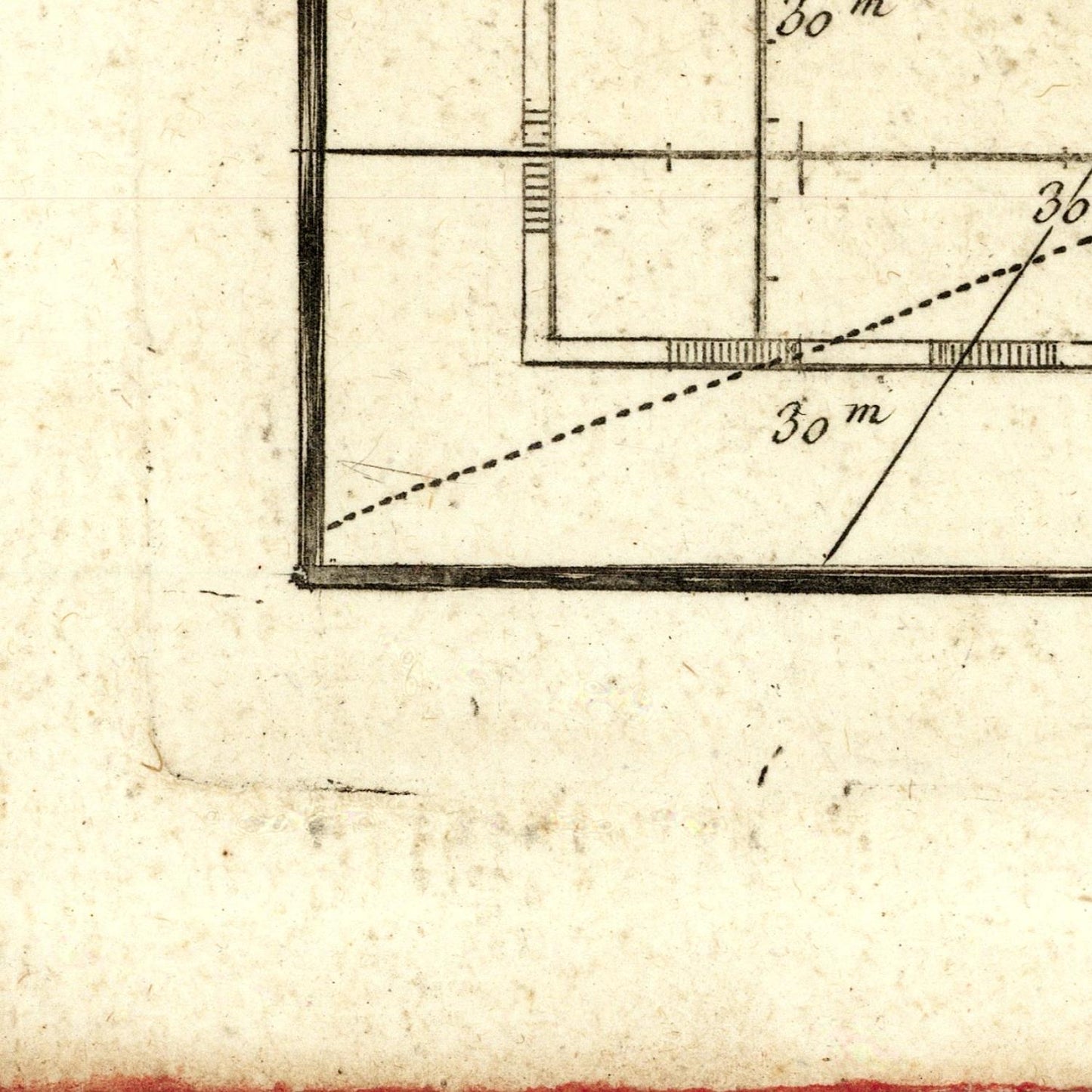 Architectural drawing with measurements on a textured paper background
