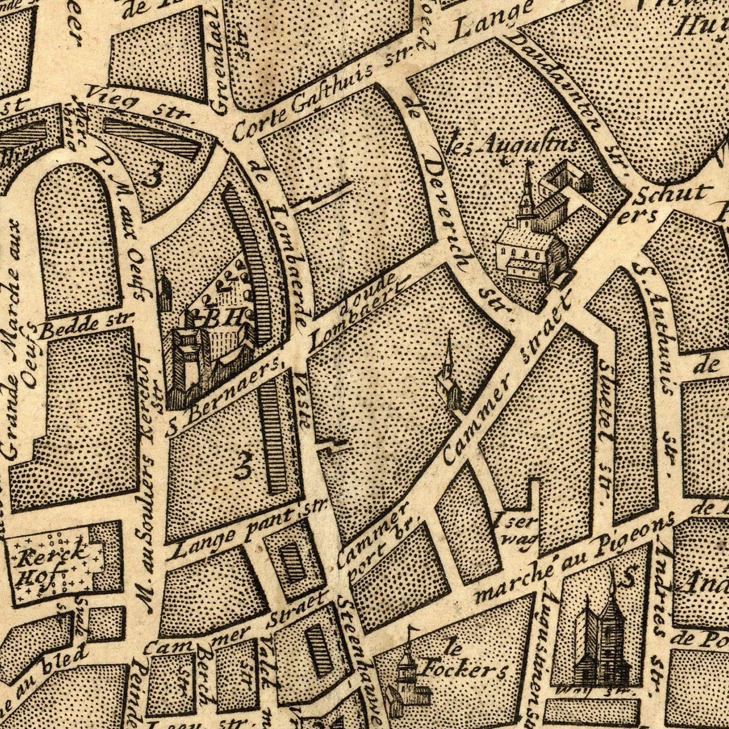 Vintage map of a city layout with streets and landmarks