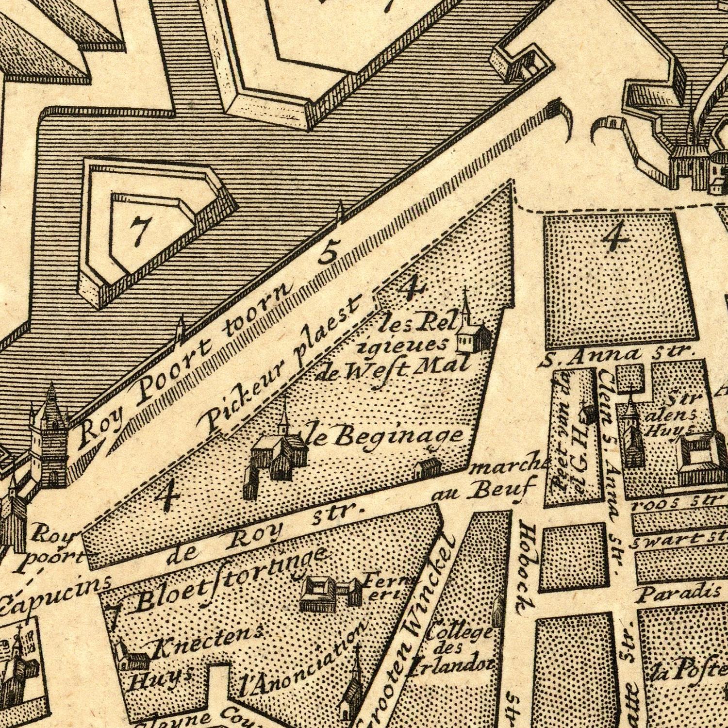Vintage map of a city layout with streets and buildings