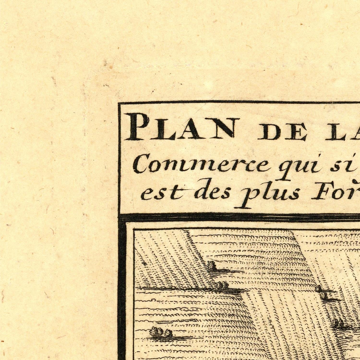 Vintage illustration with text 'PLAN DE LA' and a small map on a beige background