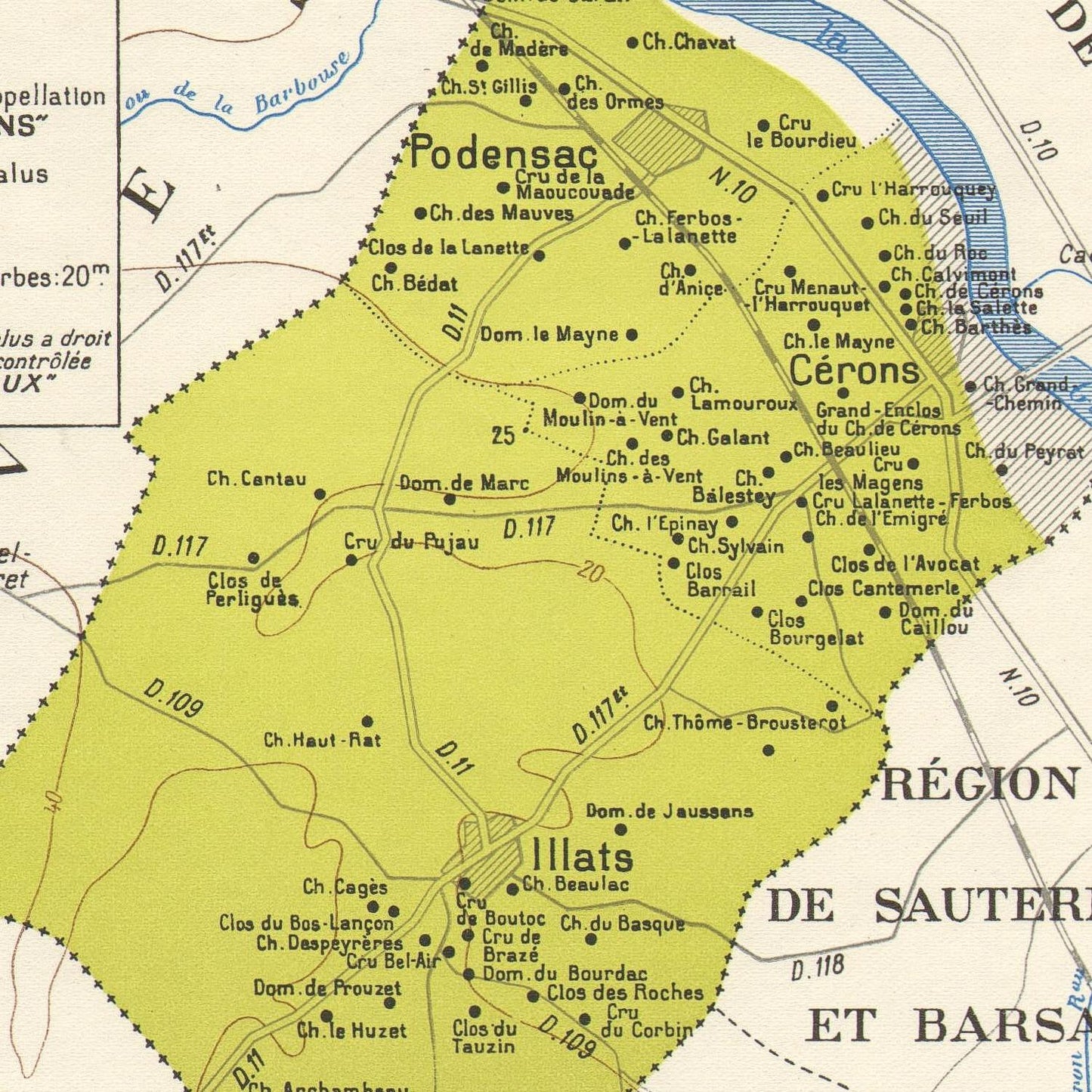 Cerons wine map, Bordeaux, 1949