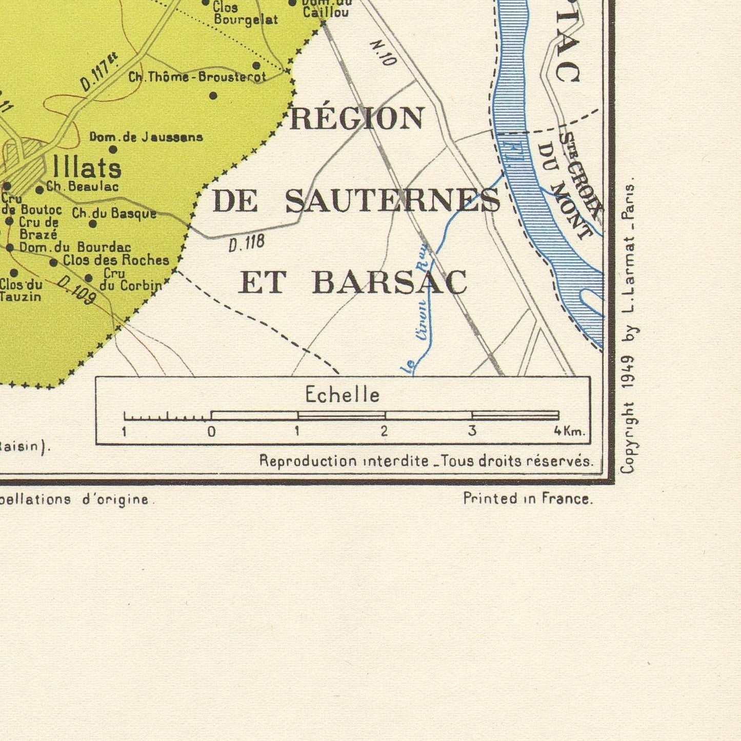 Cerons wine map, Bordeaux, 1949