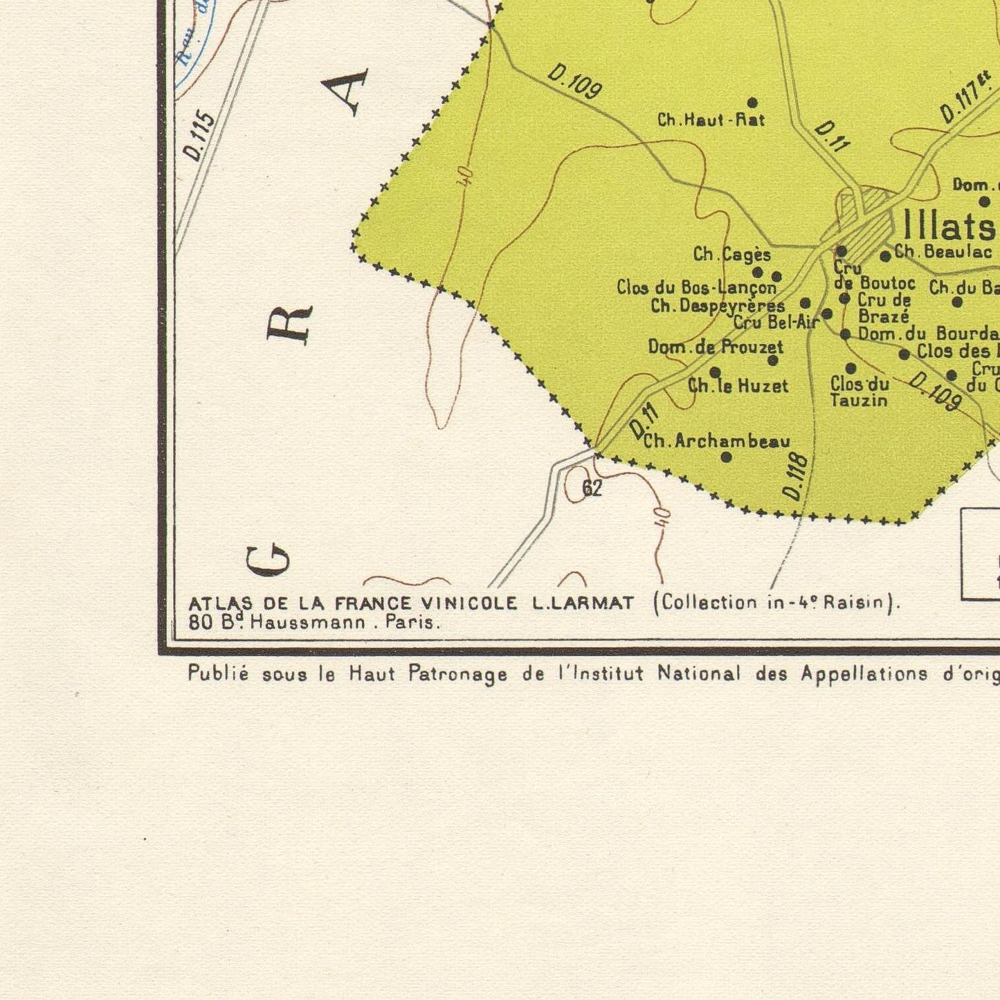 Cerons wine map, Bordeaux, 1949