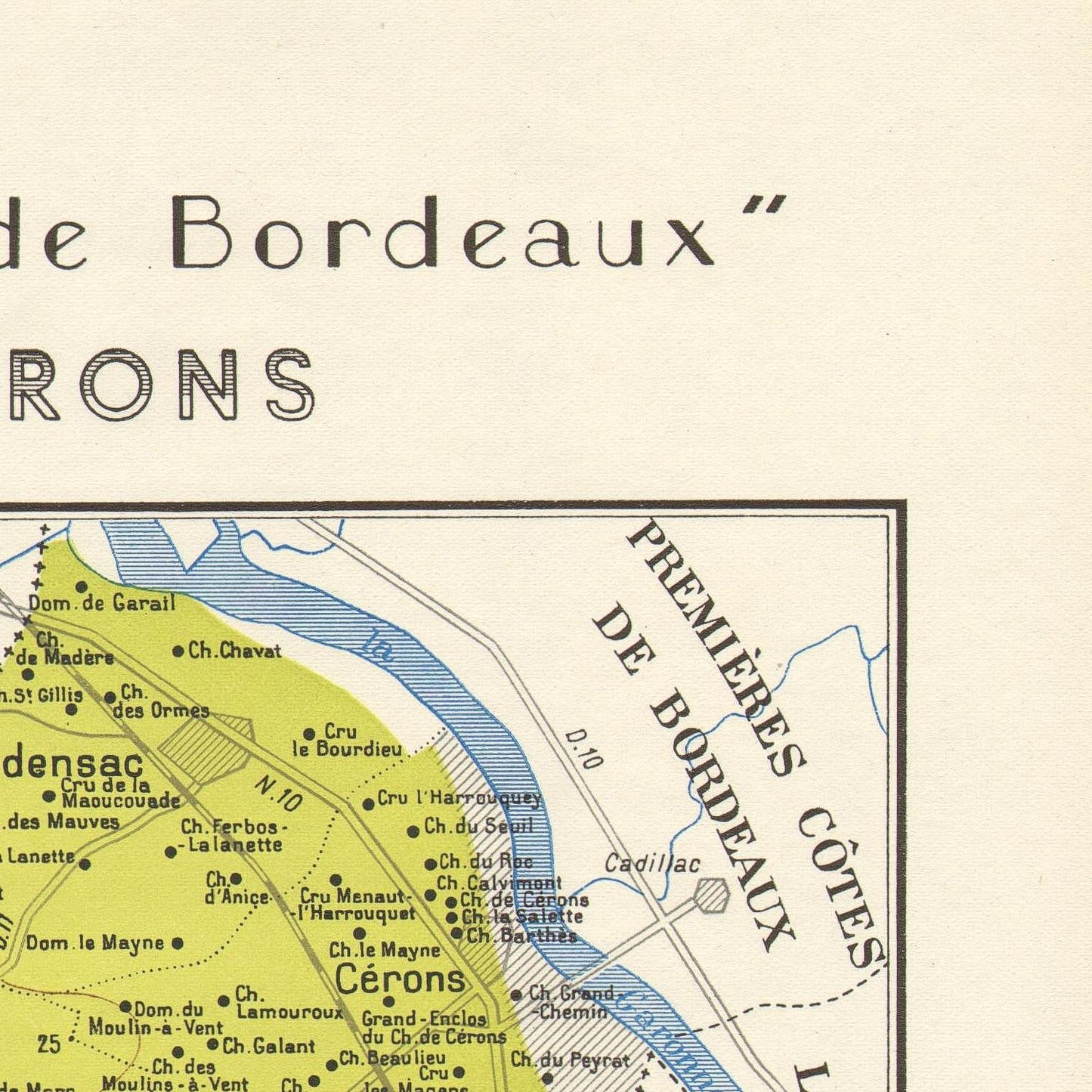 Cerons wine map, Bordeaux, 1949