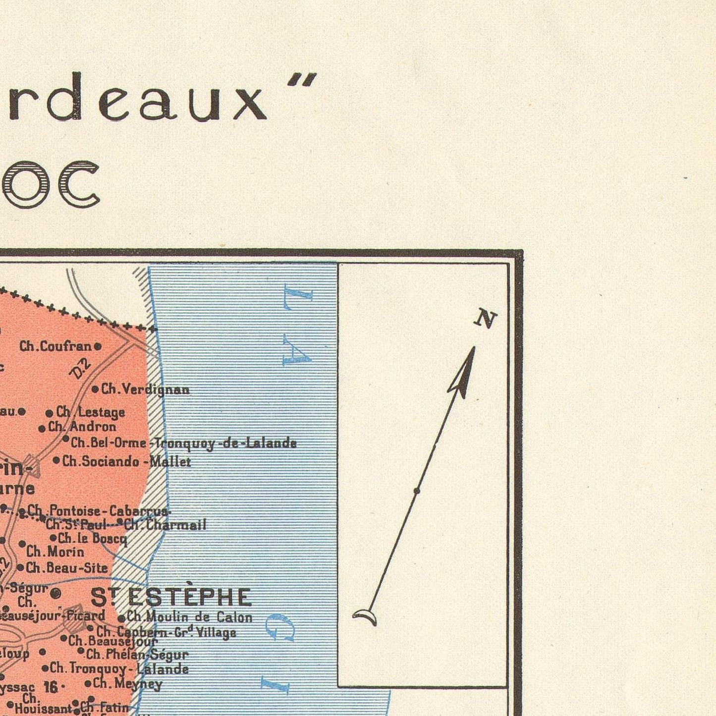 Map with labeled areas and a compass rose on a beige background