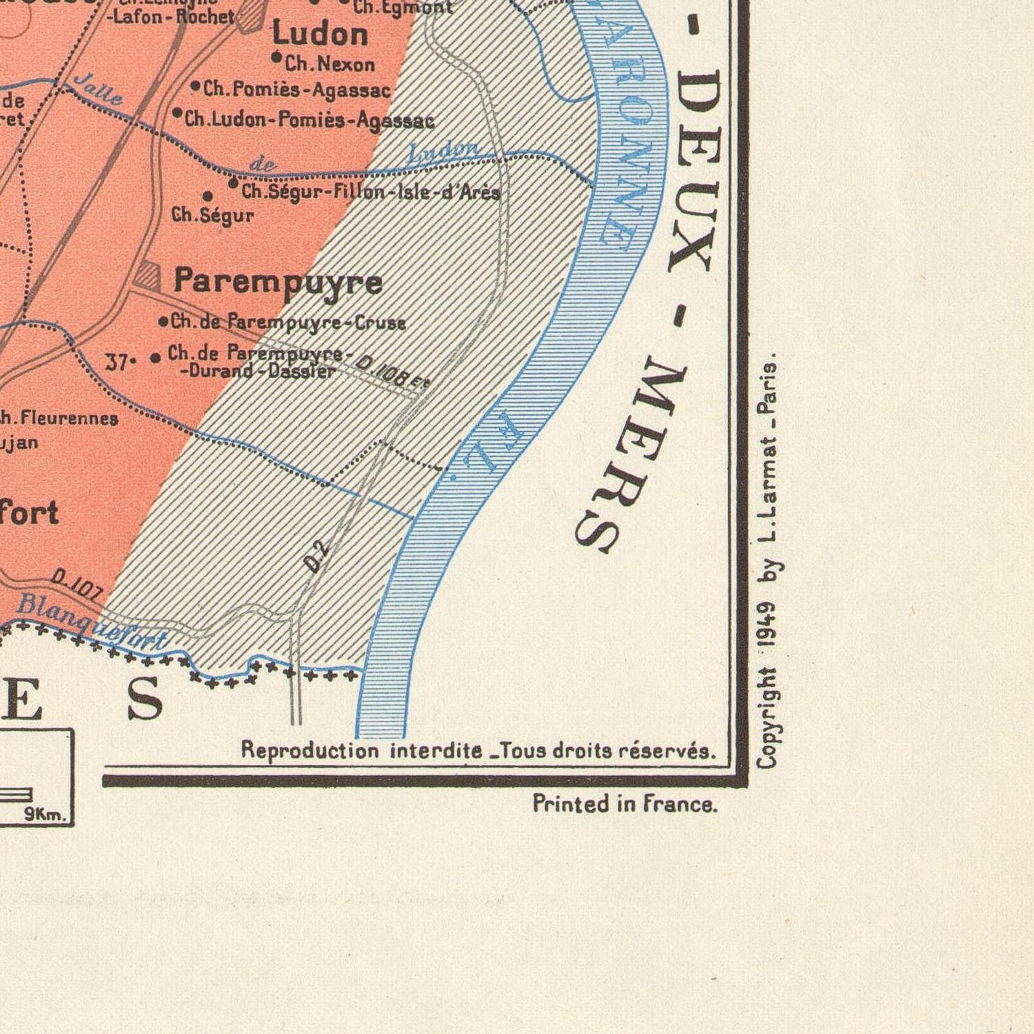 Map of a region with labeled places and a river, featuring a vintage design.