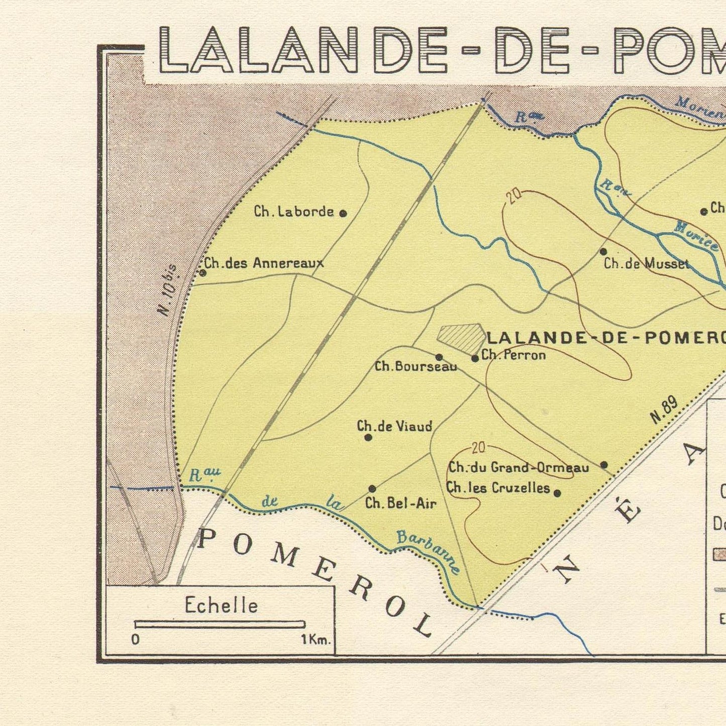 Map of Lalande-de-Pomerol with labeled areas and boundaries.