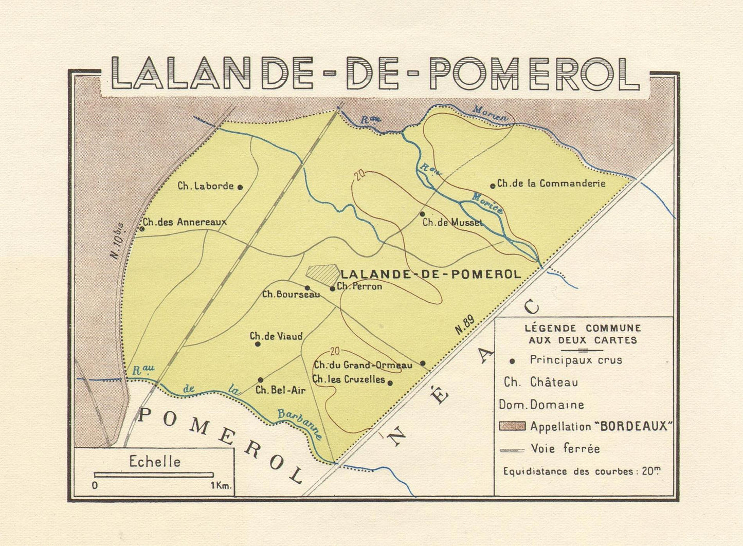 Map of Lalande-de-Pomerol with labeled vineyards and geographical features.