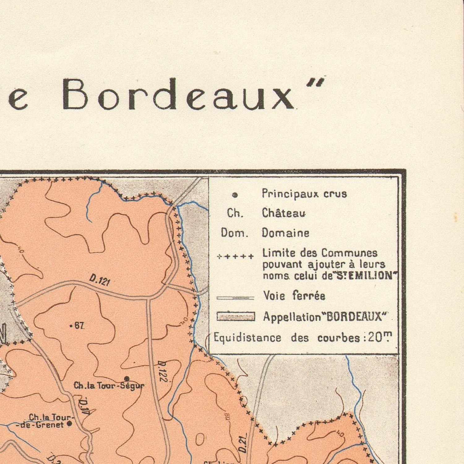 Map of Bordeaux with labeled areas on a beige background