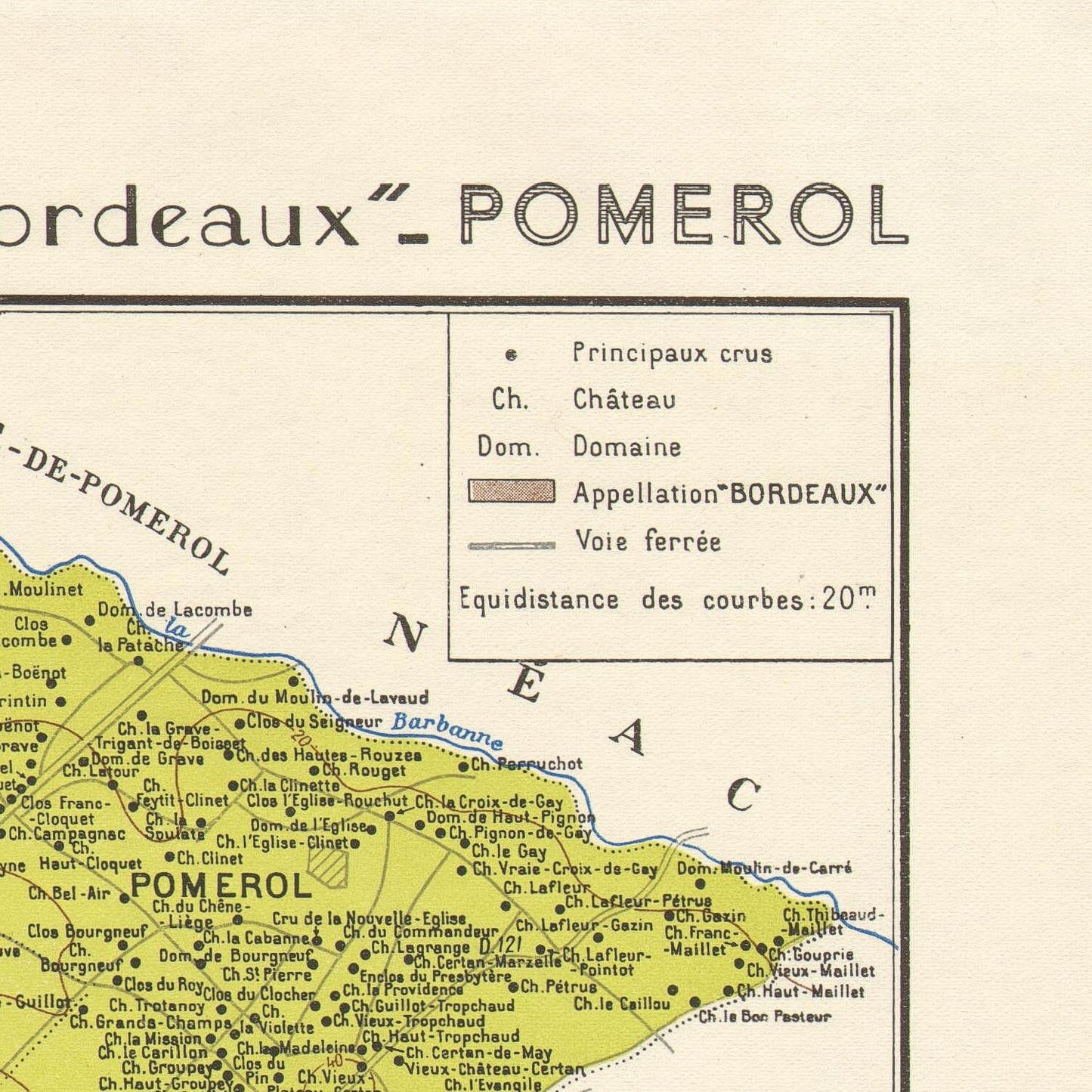 Vintage map of Bordeaux and Pomerol with wine regions labeled