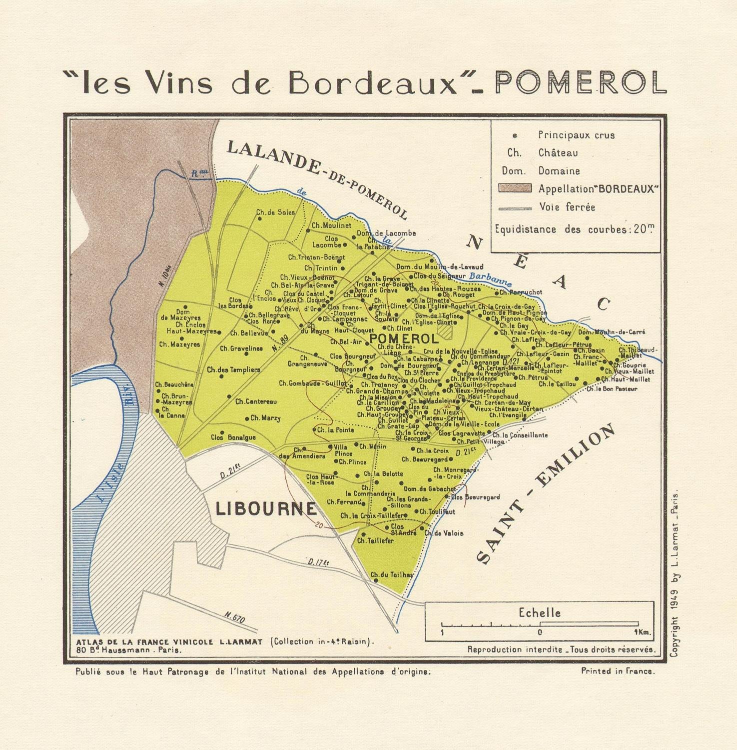 Map of Bordeaux wine regions with a focus on Pomerol and Saint-Emilion.