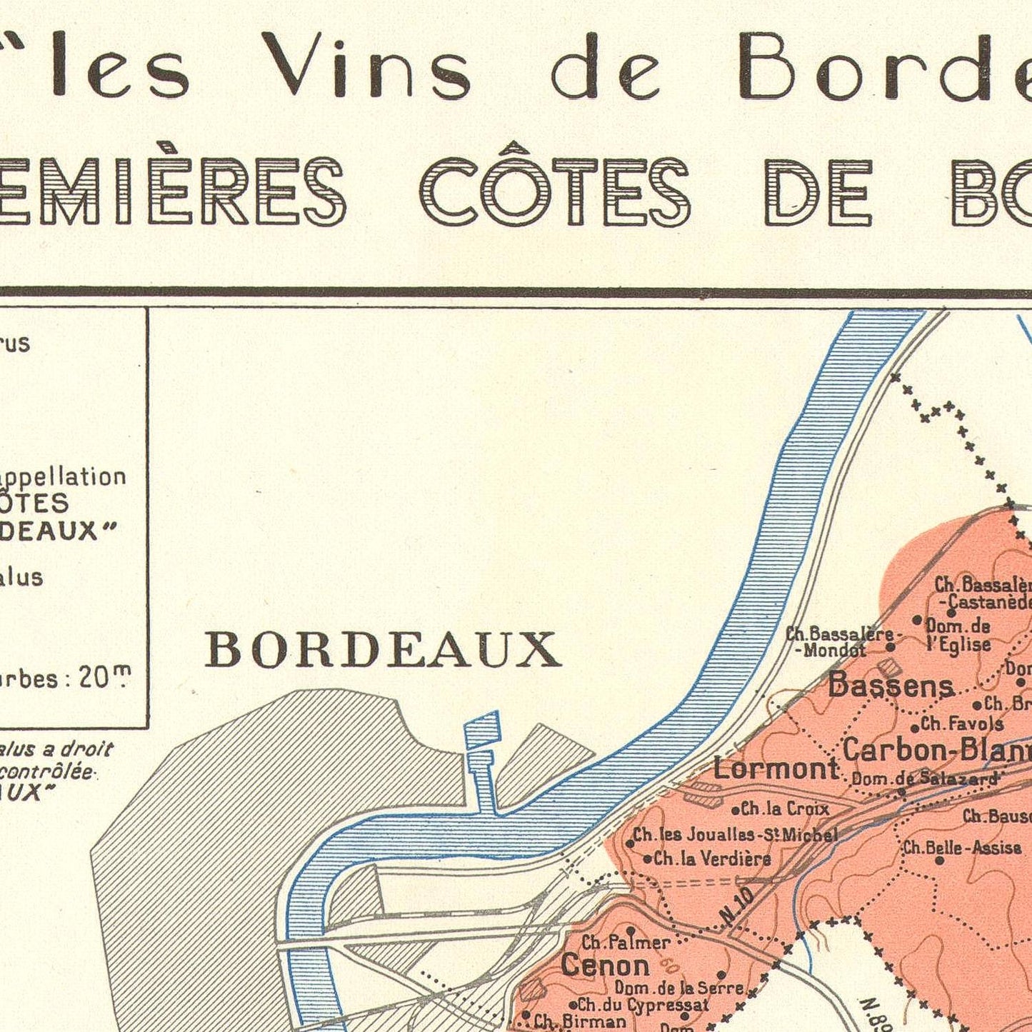 Vintage map of Bordeaux with wine regions labeled