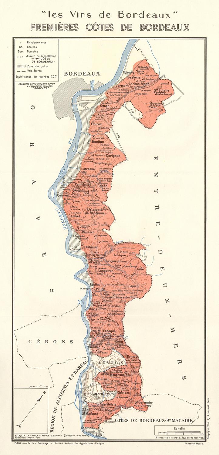 Map of Bordeaux wine regions with color coding