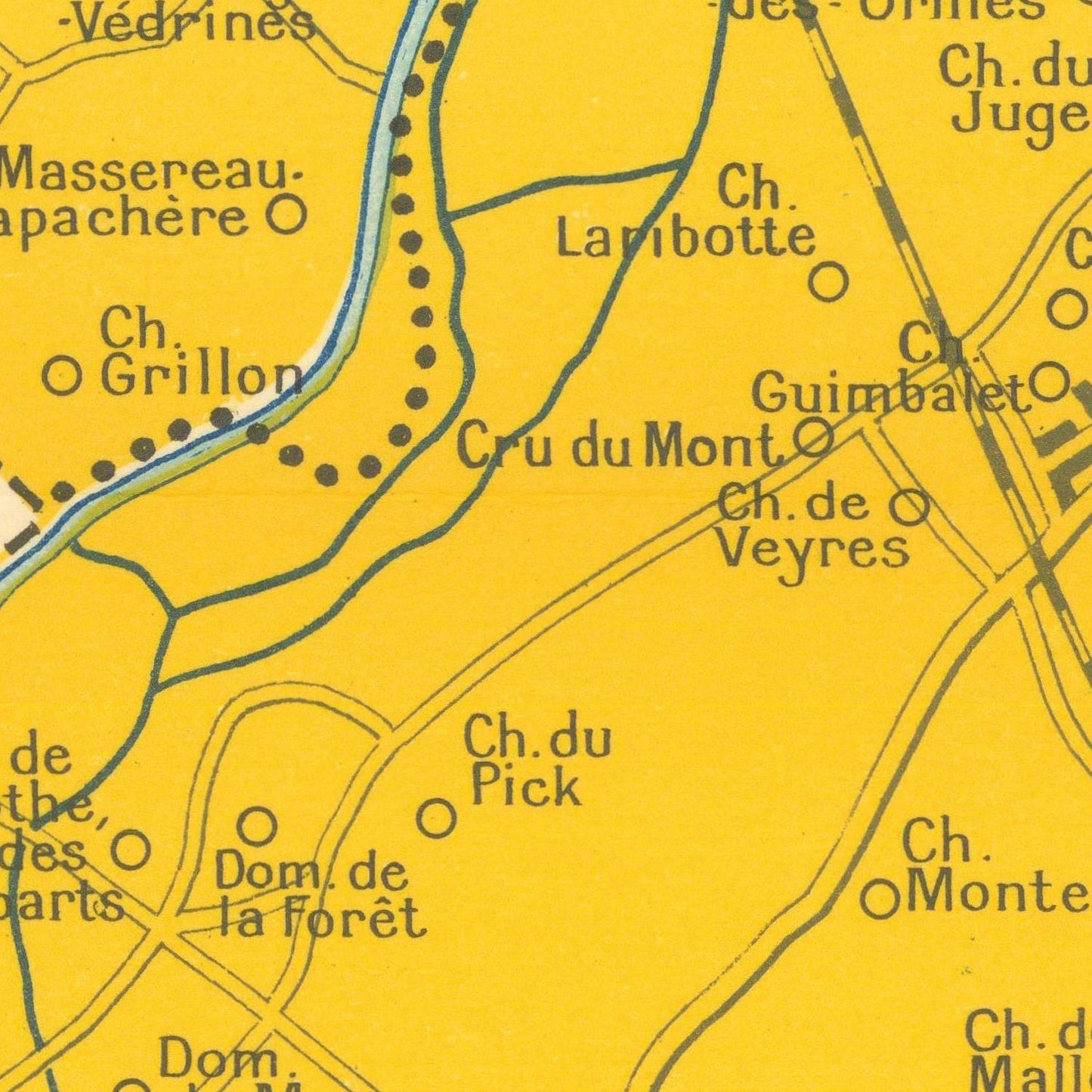 Map with labeled locations on a yellow background