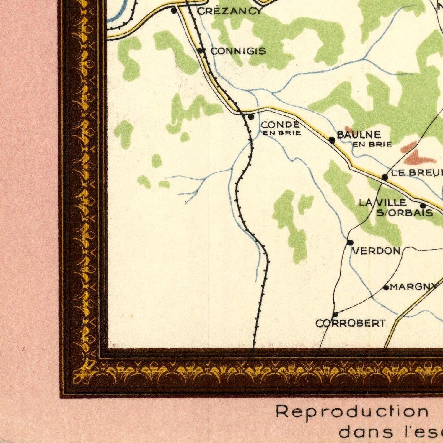 Vintage map with decorative border and text on a pink background