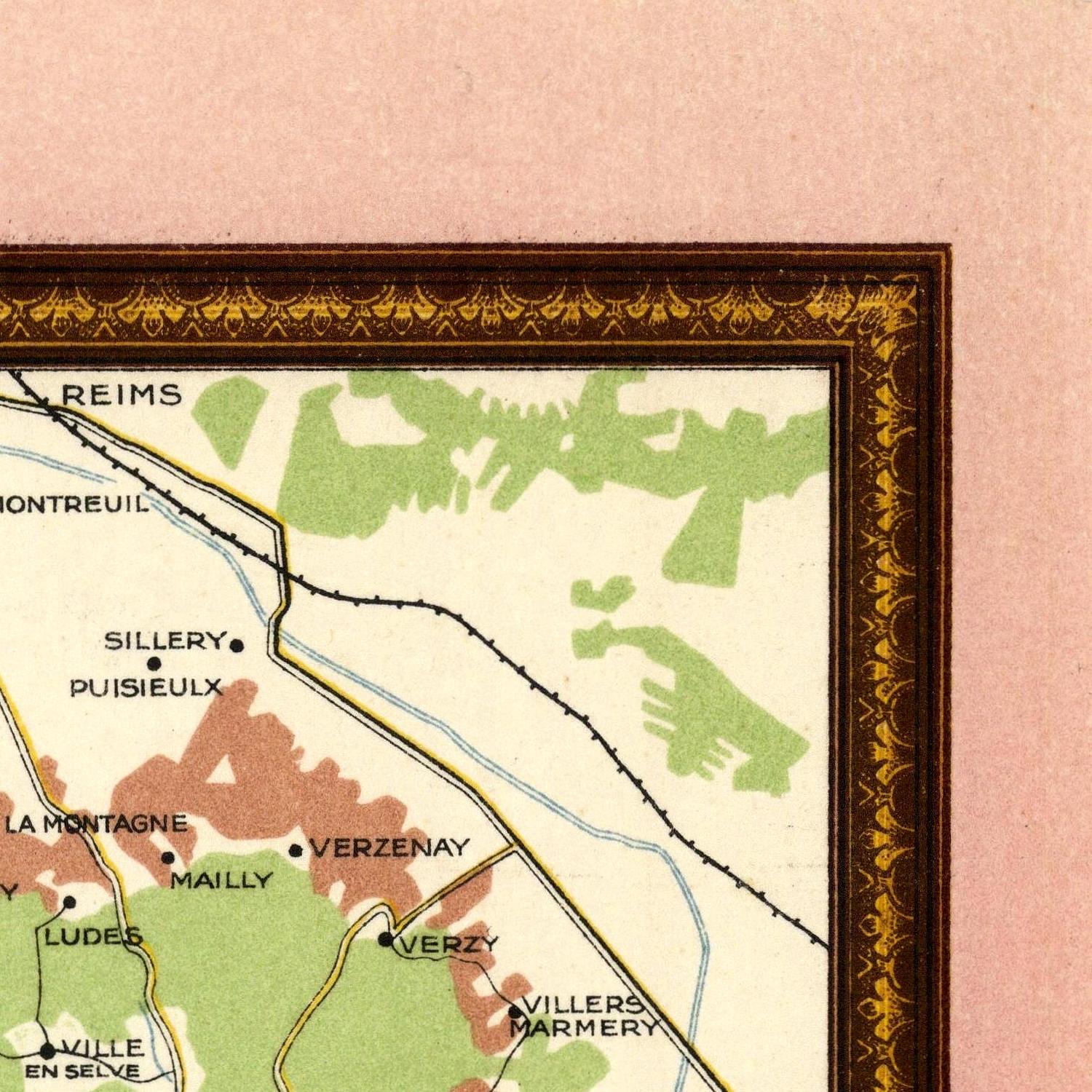 Vintage map with decorative frame on a pink background