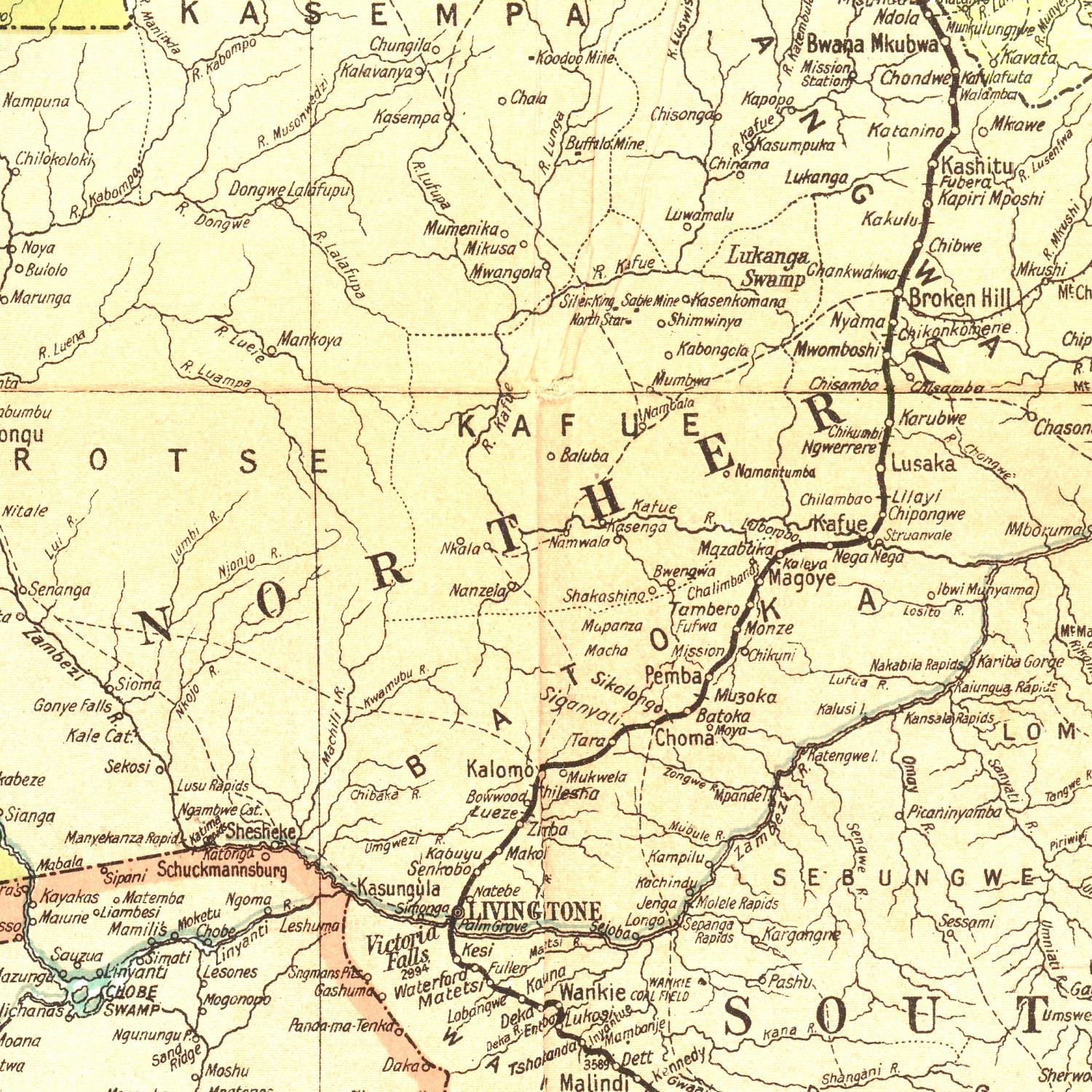 Map of Zambia with various regions labeled