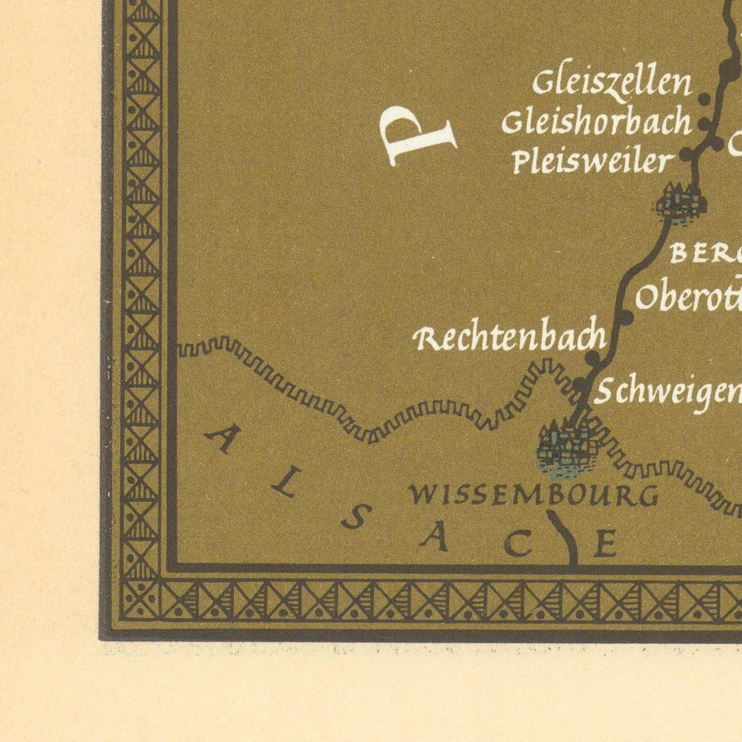Vintage map of Alsace with text and decorative border