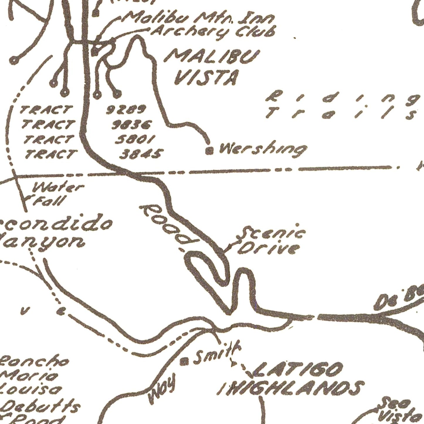Vintage map of Malibu with various locations labeled