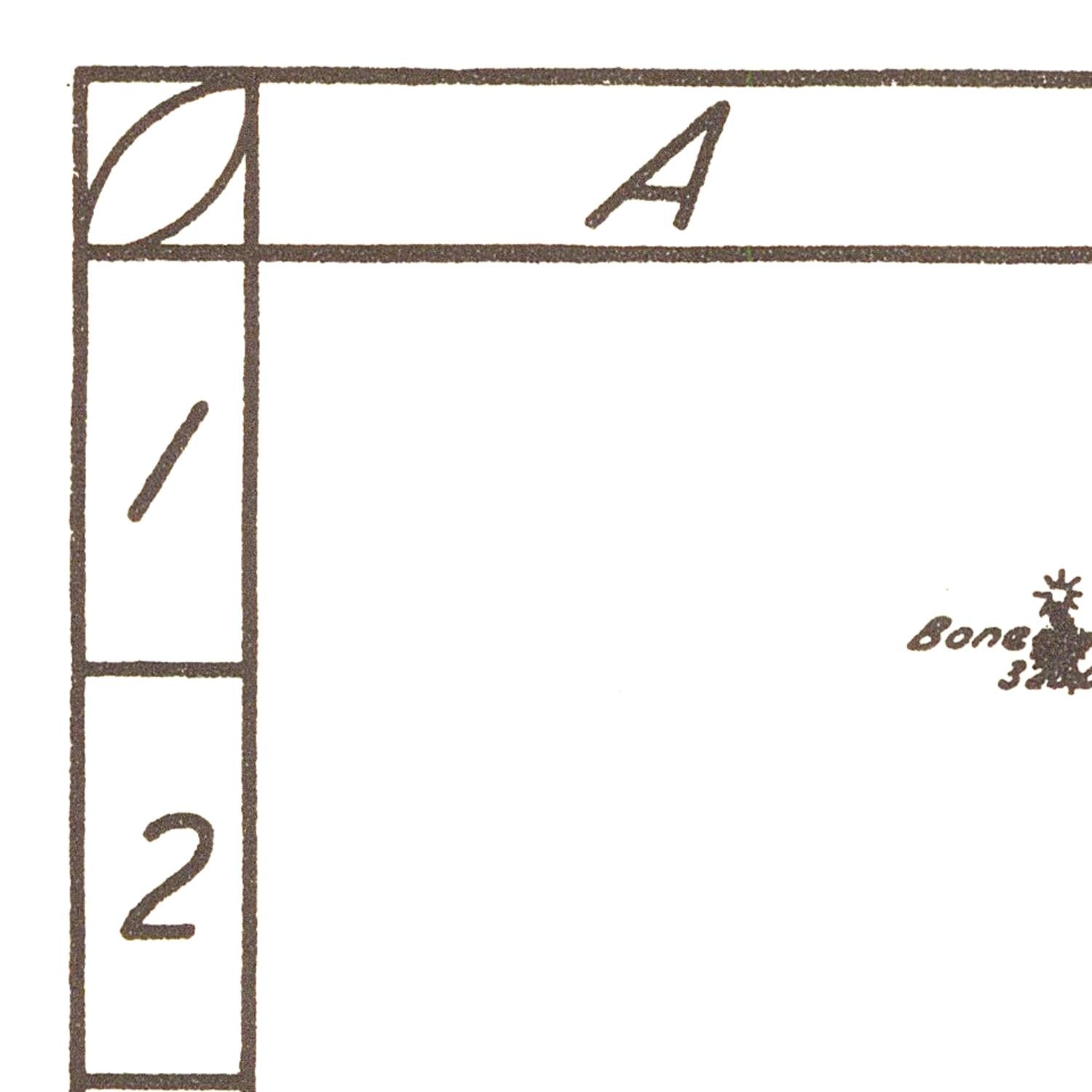 Simple diagram with labeled corners and lines, featuring a brand logo in the corner.
