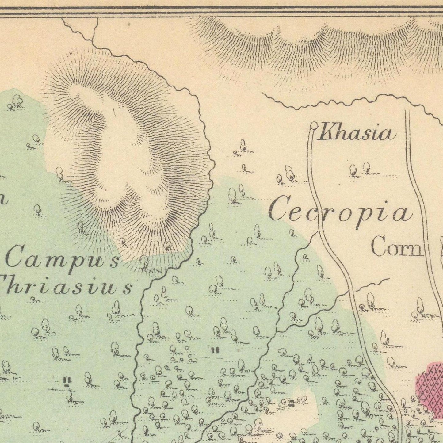 Vintage map with labeled geographical features and a large island.