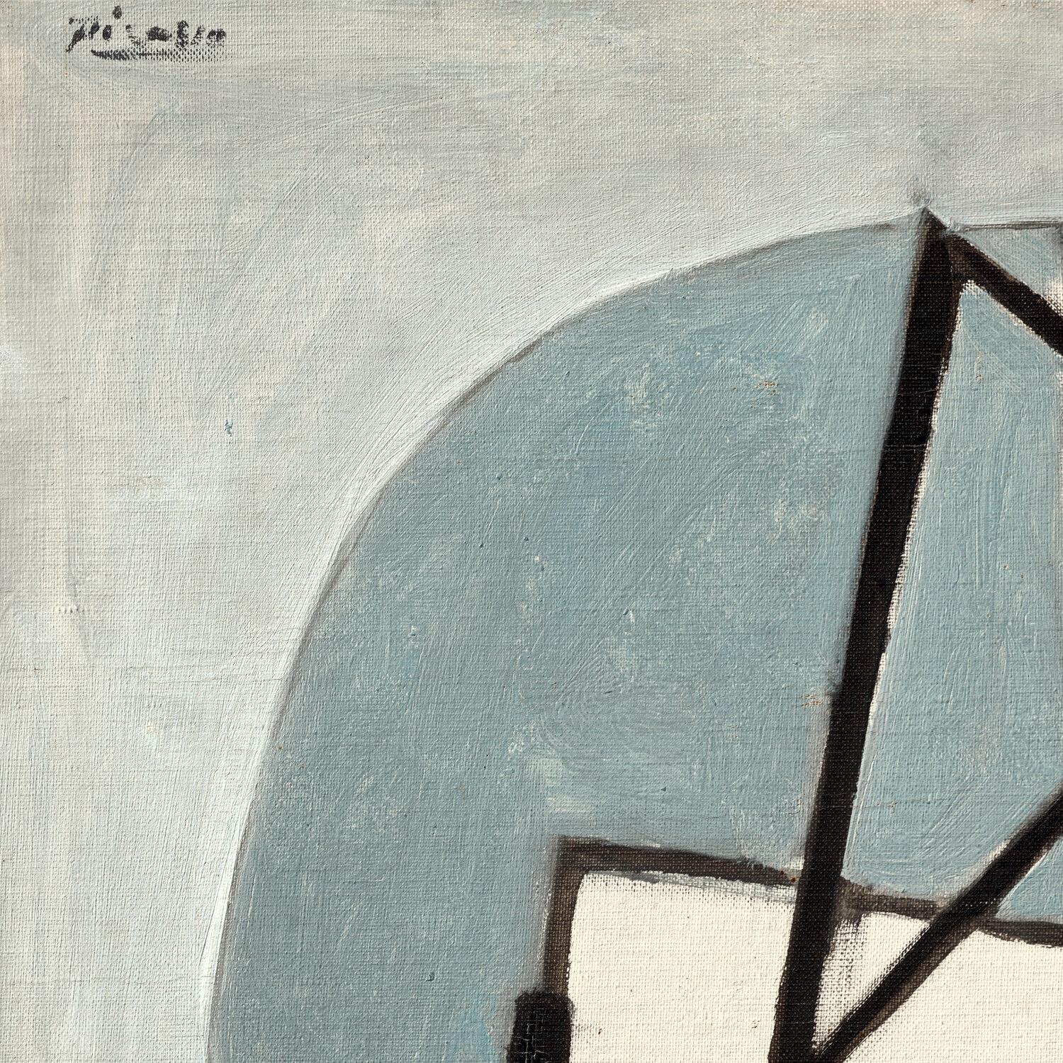 Abstract artwork with geometric shapes and a signature in the corner