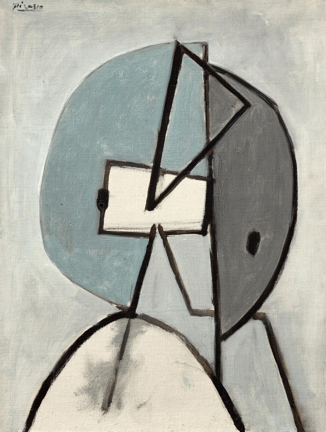 Abstract artwork with geometric shapes on a light gray background