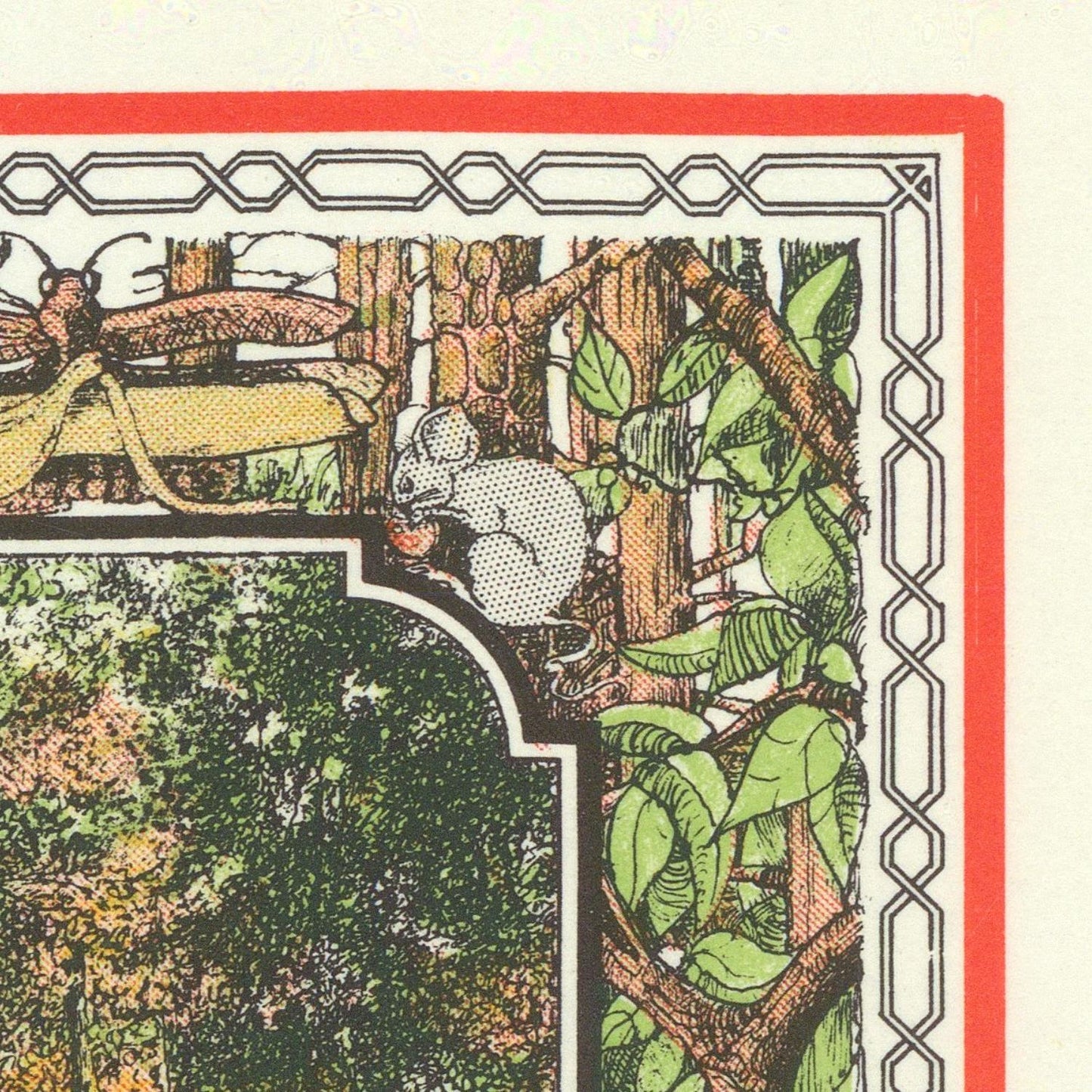 Illustration of a mouse in a garden with a decorative border