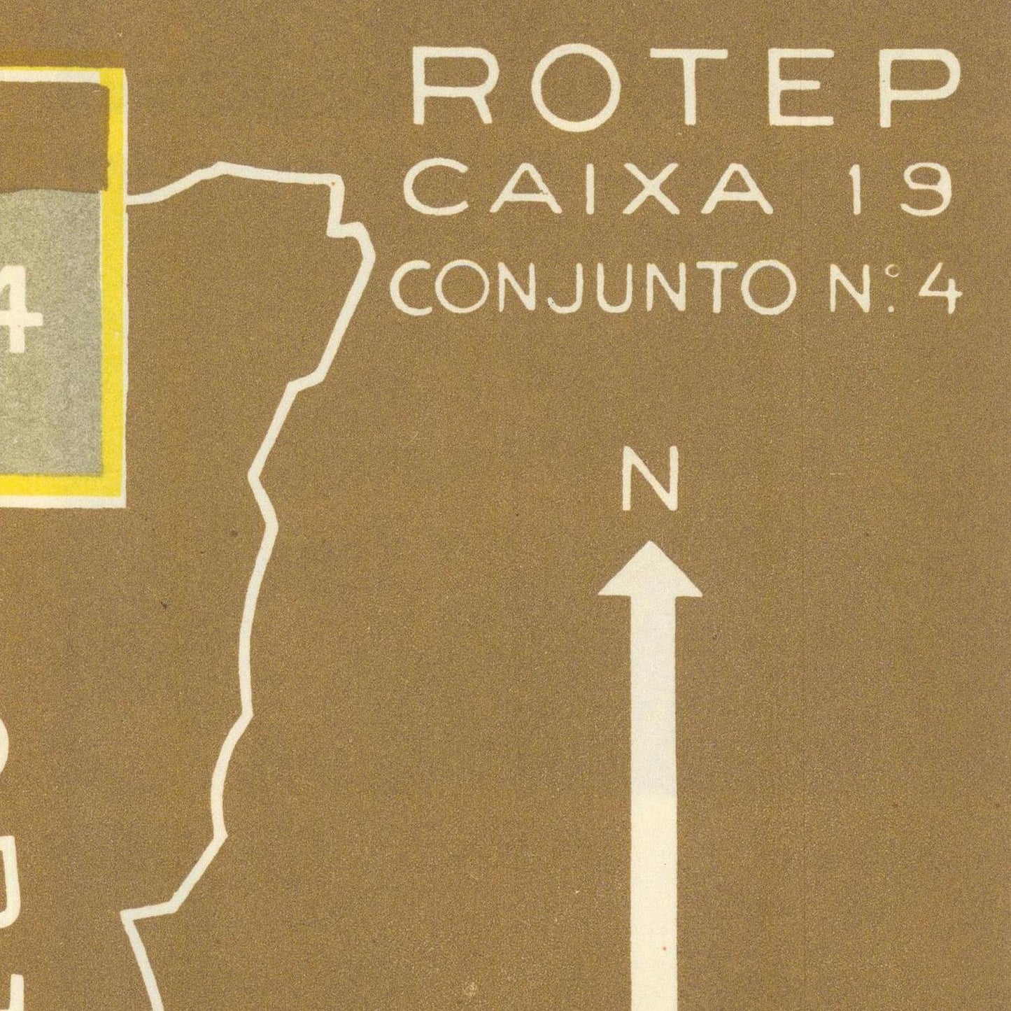 Map with text 'ROTEP CAIXA 19 CONJUNTO NÓ 4' on a brown background