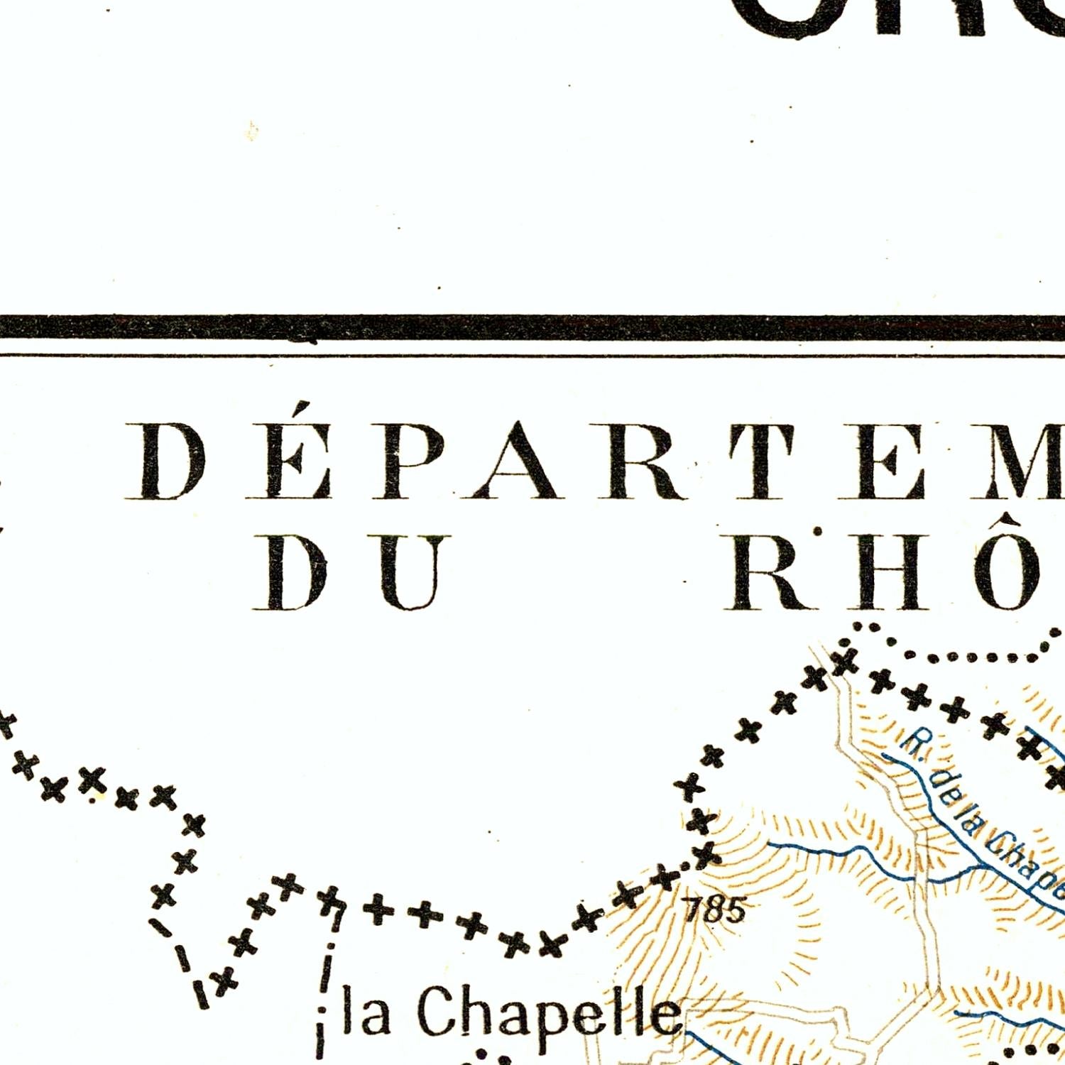 Map excerpt with 'Département du Rhône' and 'la Chapelle' text
