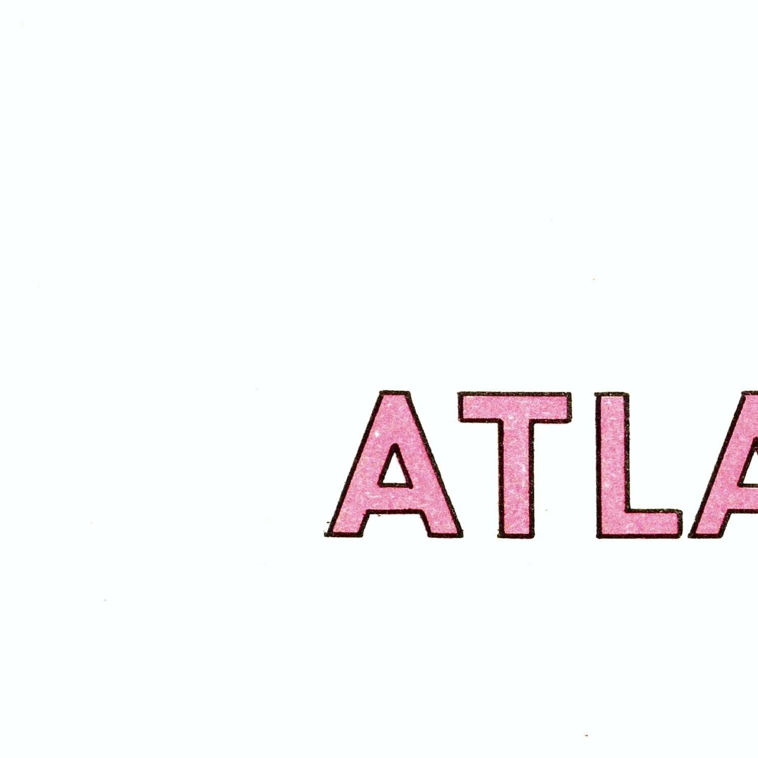 Pink text spelling 'ATLANTA' on a white background