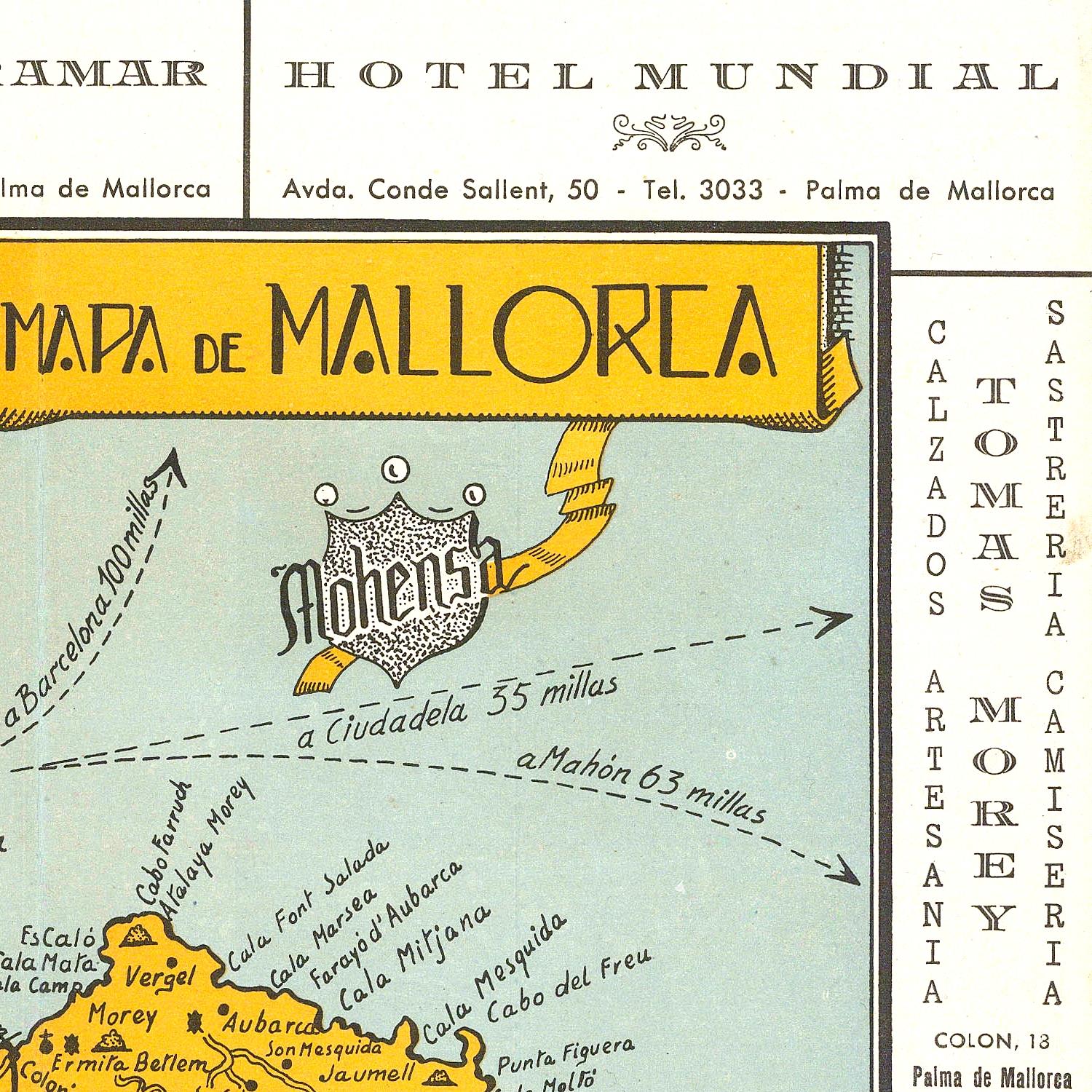 Map of Mallorca with branding for 'Hamar Hotel Mundial' and 'Monensa'.