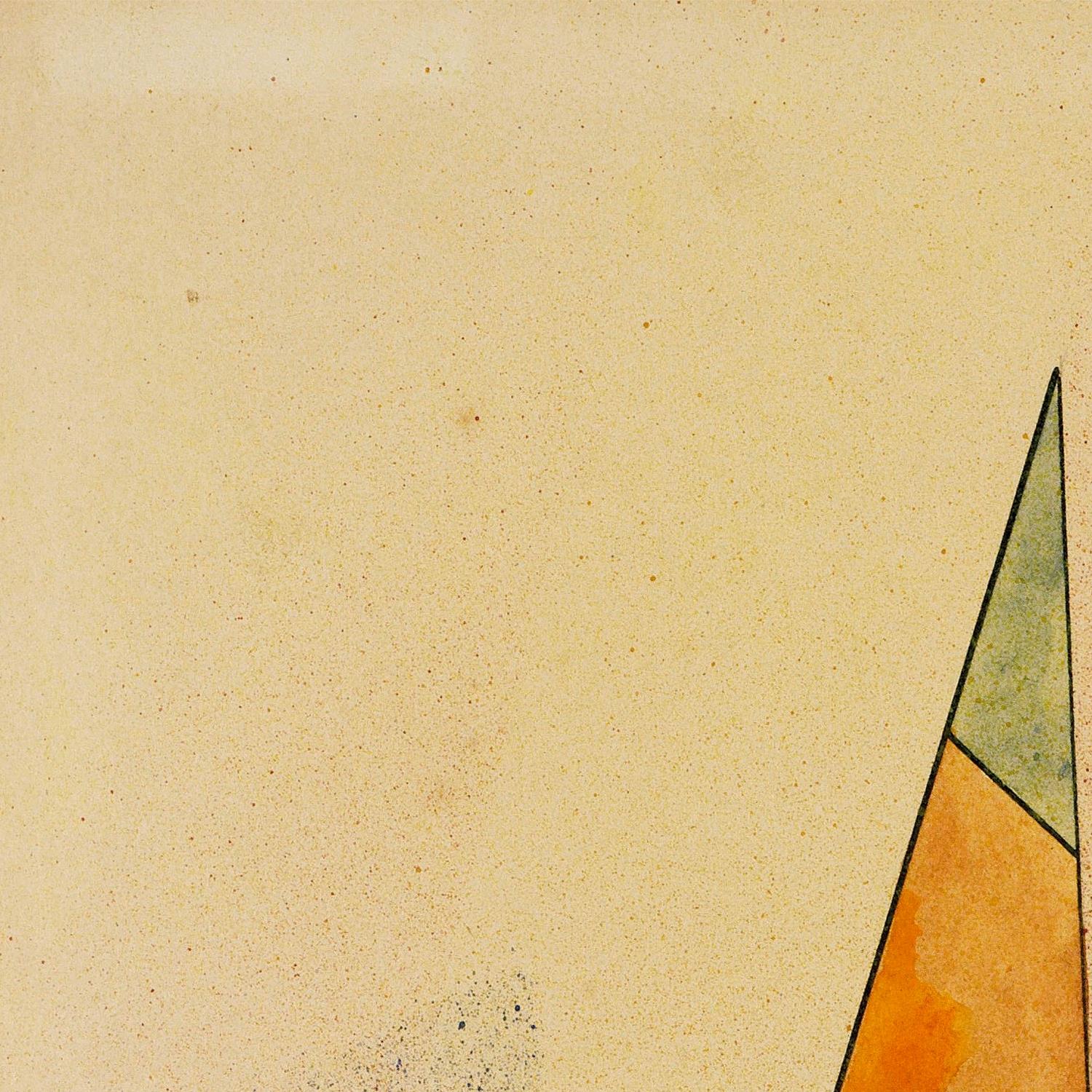 Abstract geometric design with triangles on a textured beige background