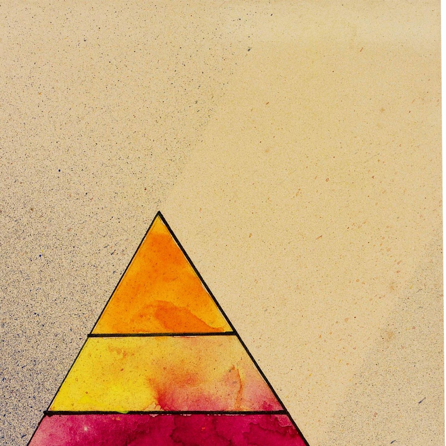 Triangular watercolor design with orange and pink on a beige background