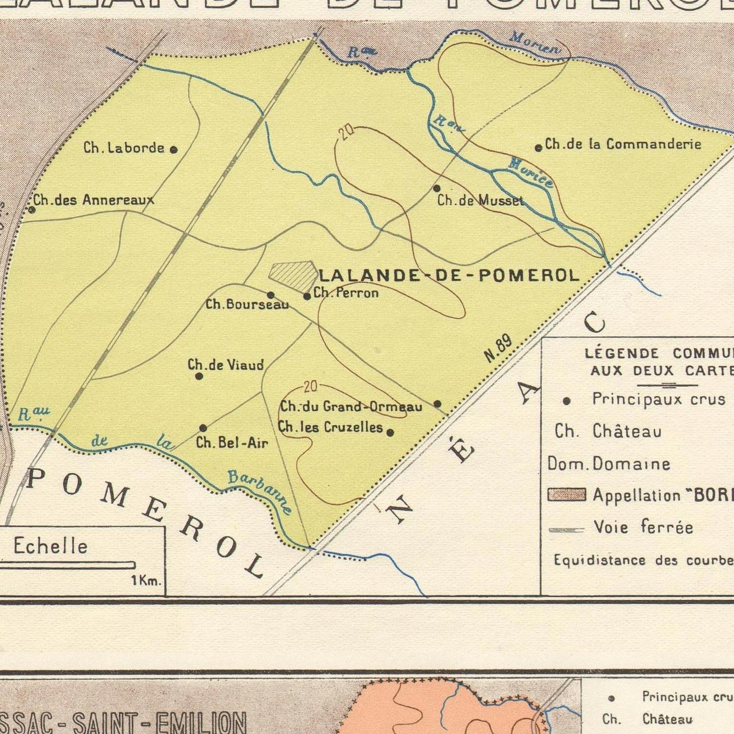 Vintage map of Lalande-de-Pomerol with labeled regions and boundaries.